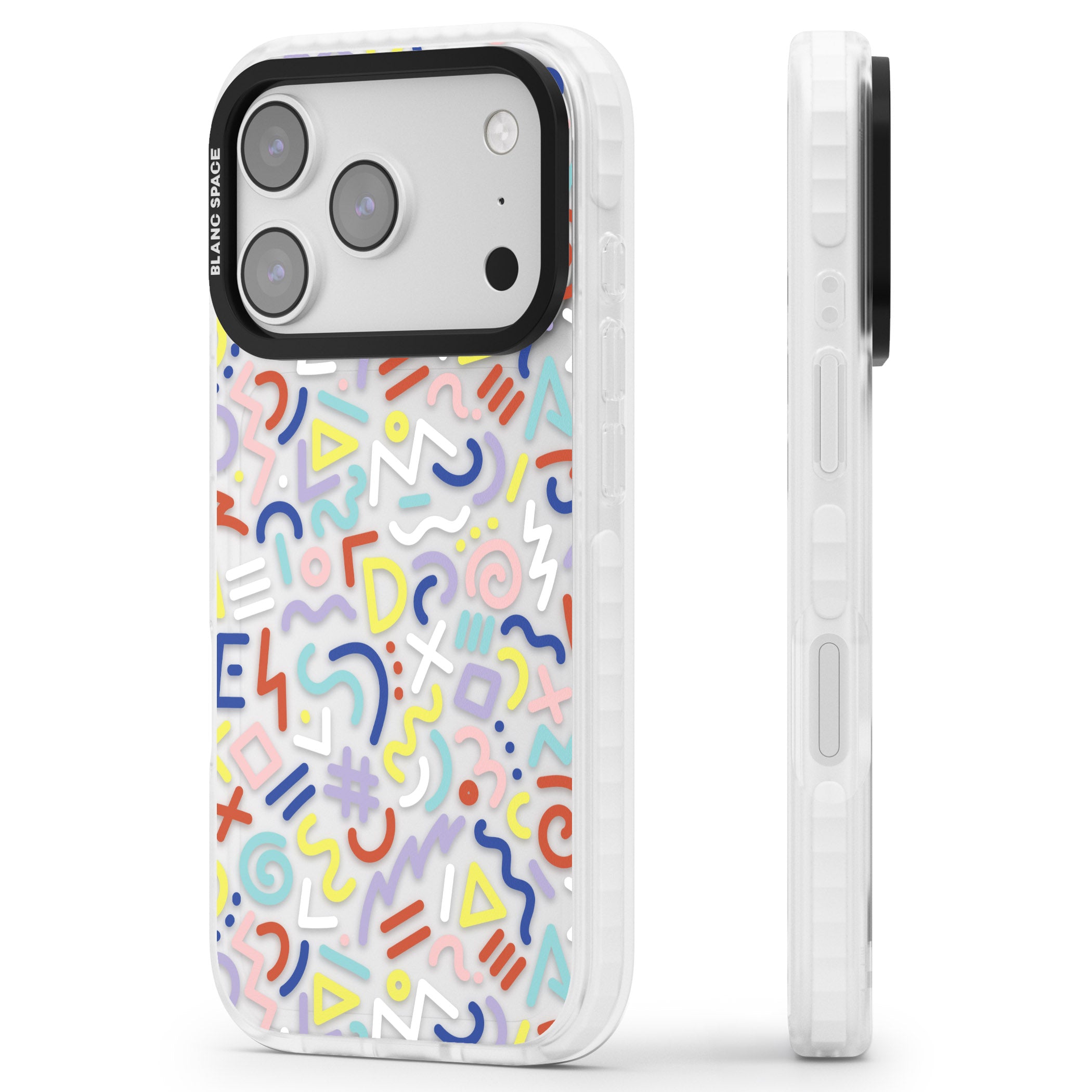 Colorful Retro Pattern iPhone 17 Pro Impact Clear Phone Case Side Profile