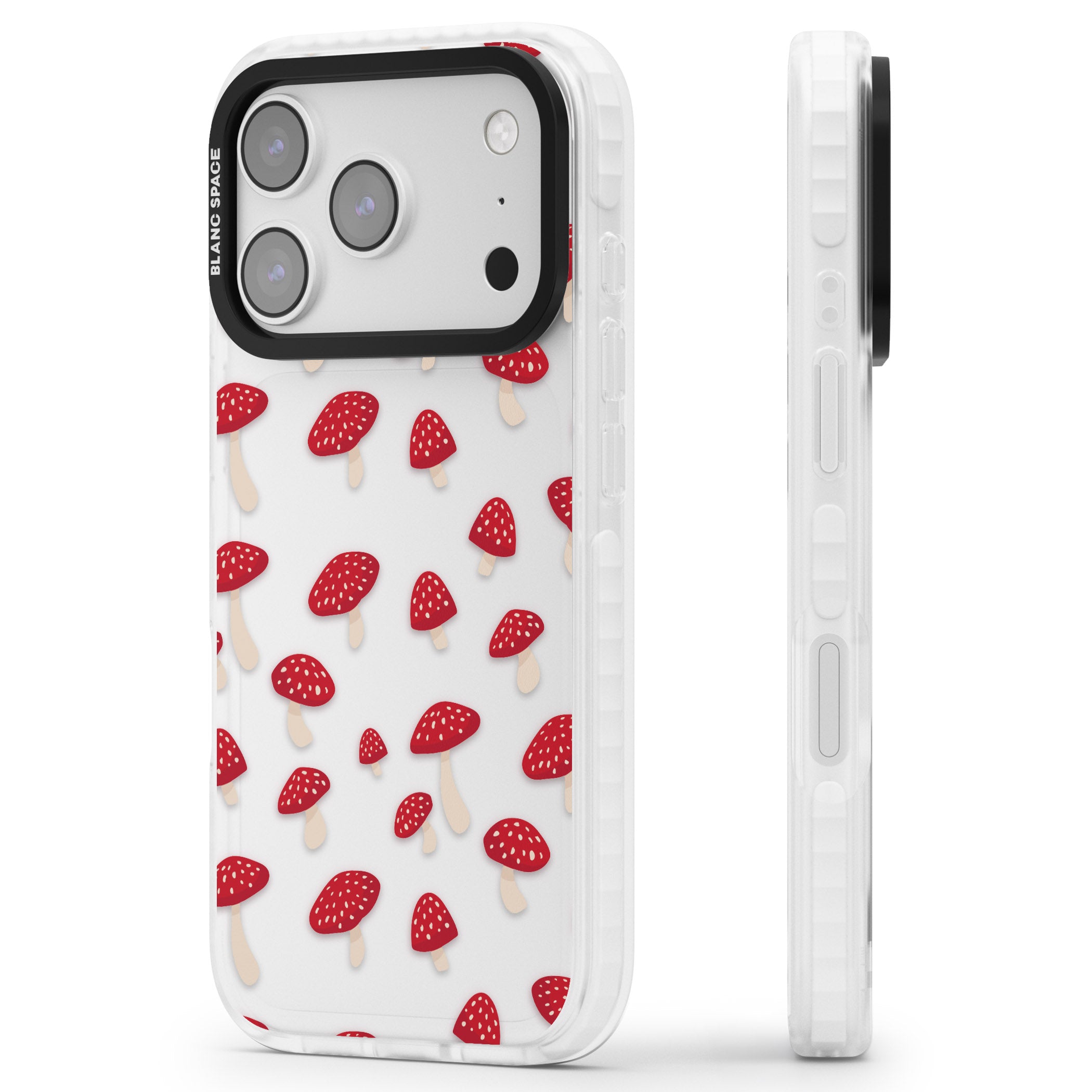 Magical Mushroom Pattern iPhone 17 Pro Impact Clear Phone Case Side Profile
