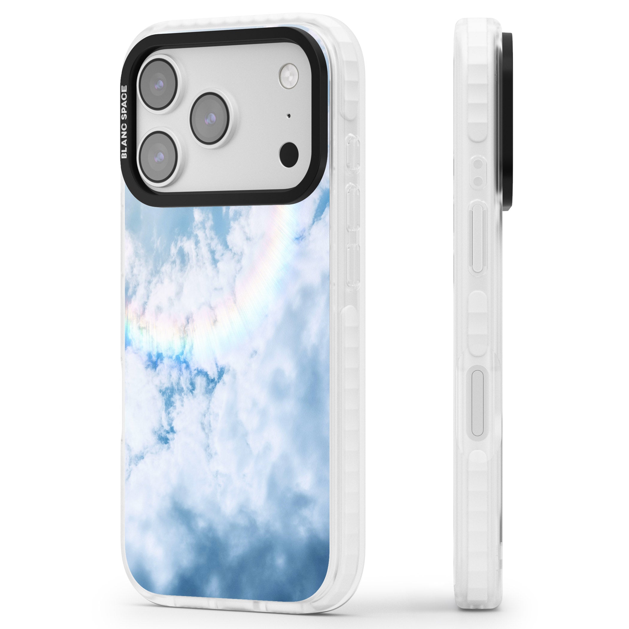 Pastel Rainbow Sky iPhone 17 Pro Impact Clear Phone Case Side Profile