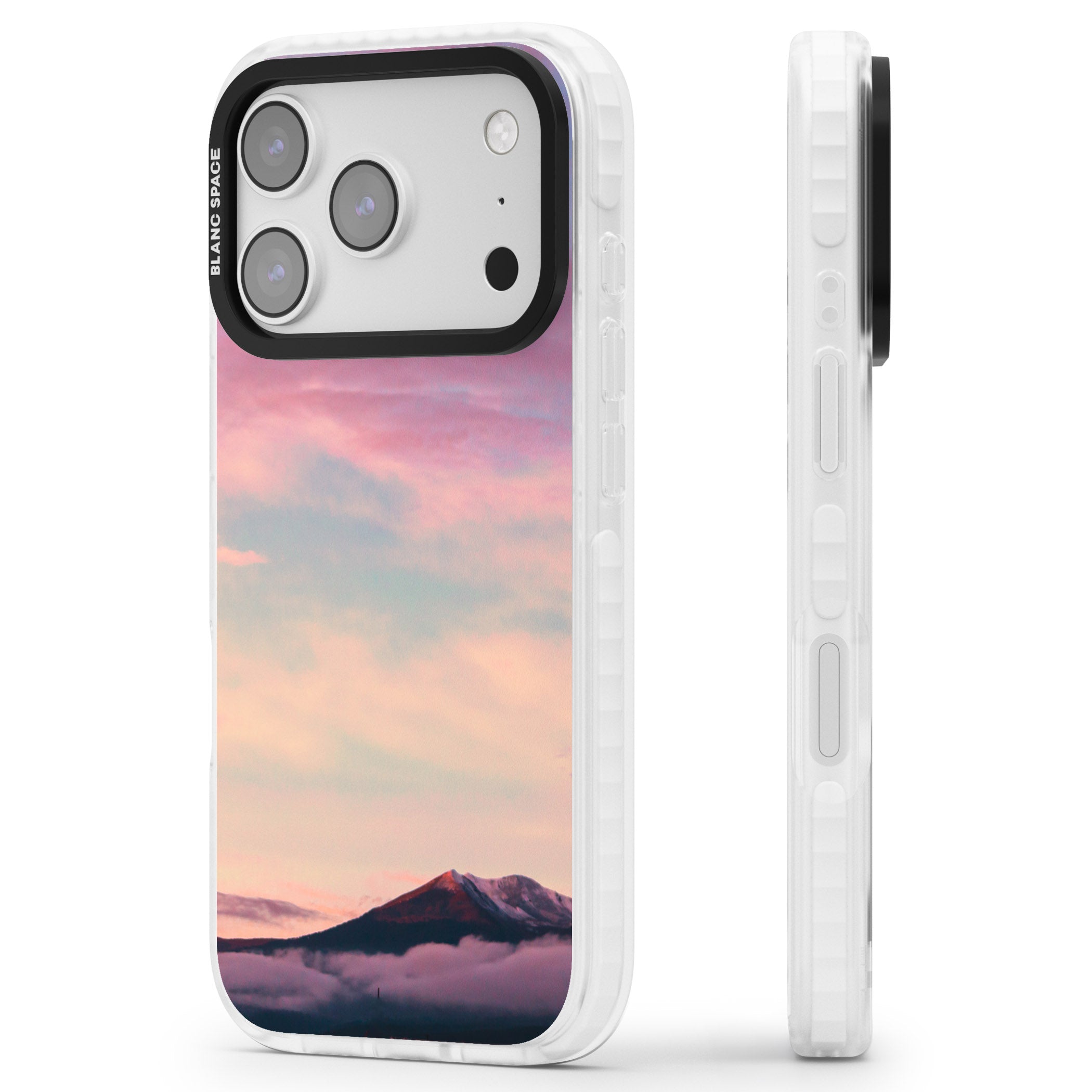 Pastel Mountain Sunset iPhone 17 Pro Impact Clear Phone Case Side Profile