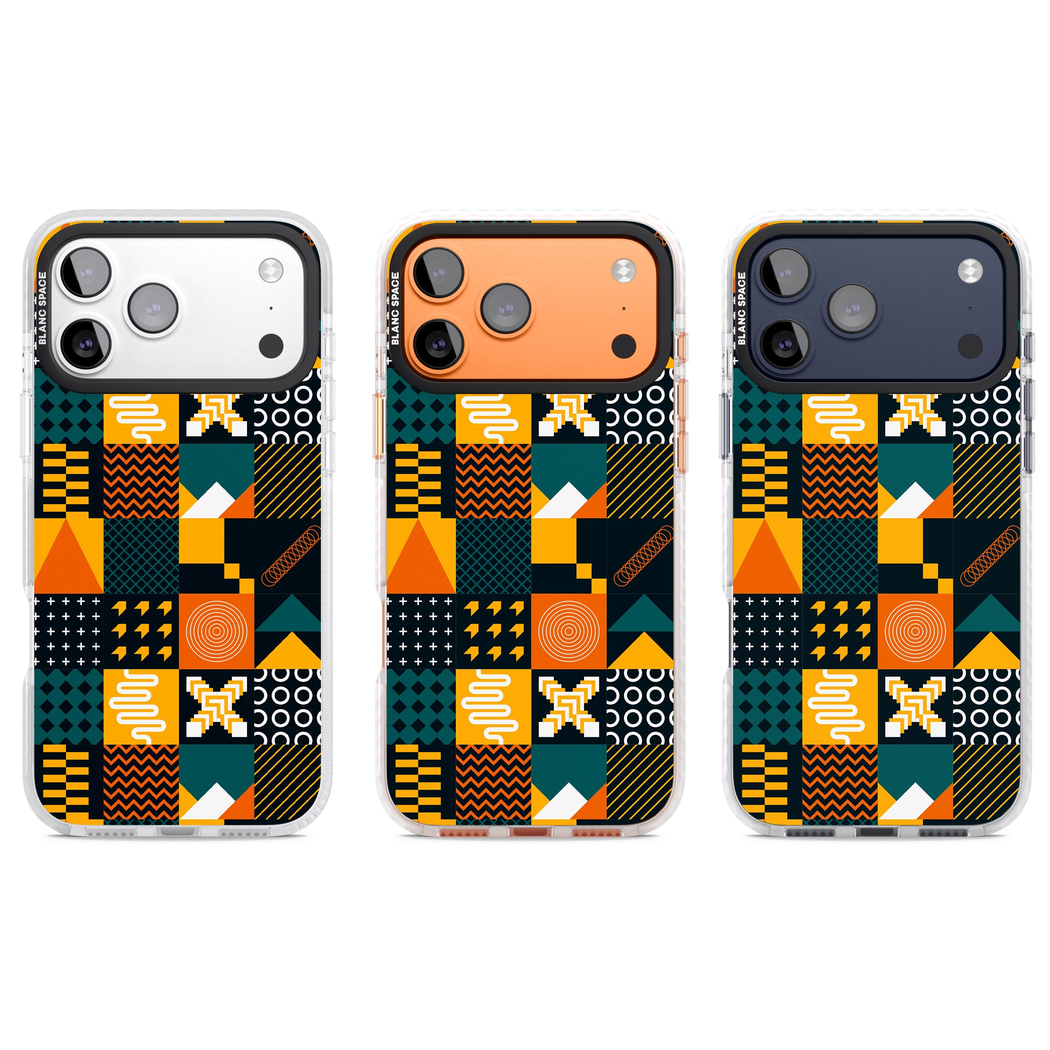 Funky Geometric Patterns: Orange & Dark Green iPhone 17 Pro Impact Clear Phone Case APT Impact Protection