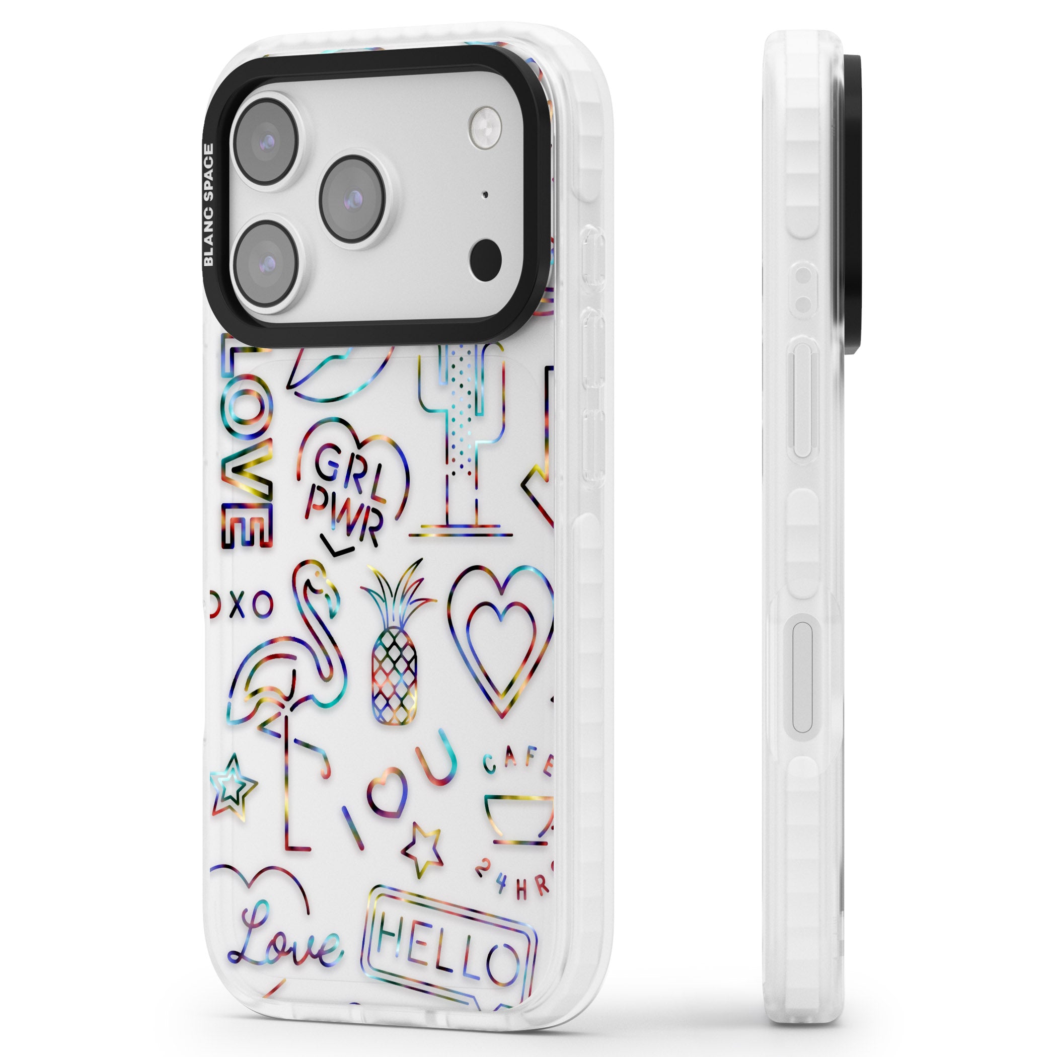 Funky Nebula Neon Sign iPhone 17 Pro Impact Clear Phone Case Side Profile