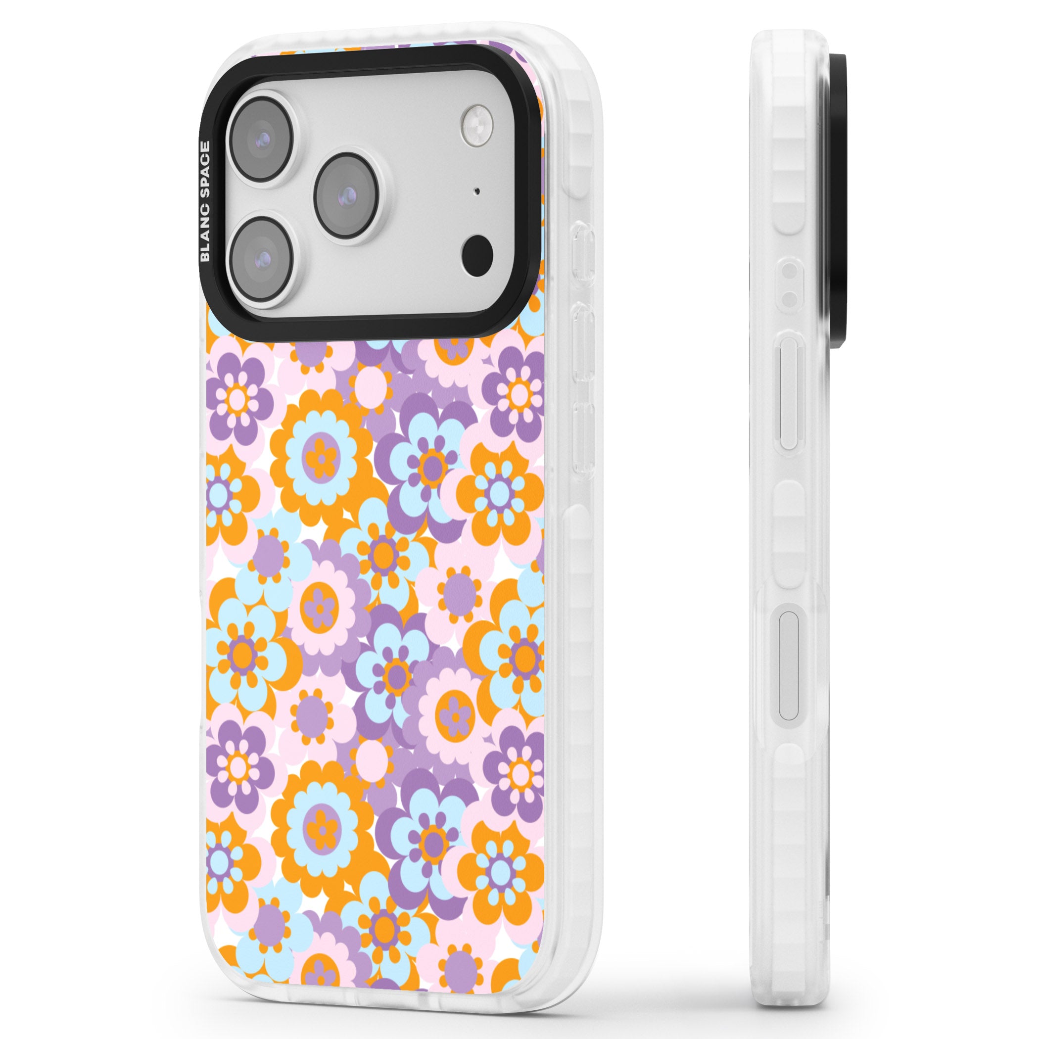 Flower Power Pattern iPhone 17 Pro Impact Clear Phone Case Side Profile