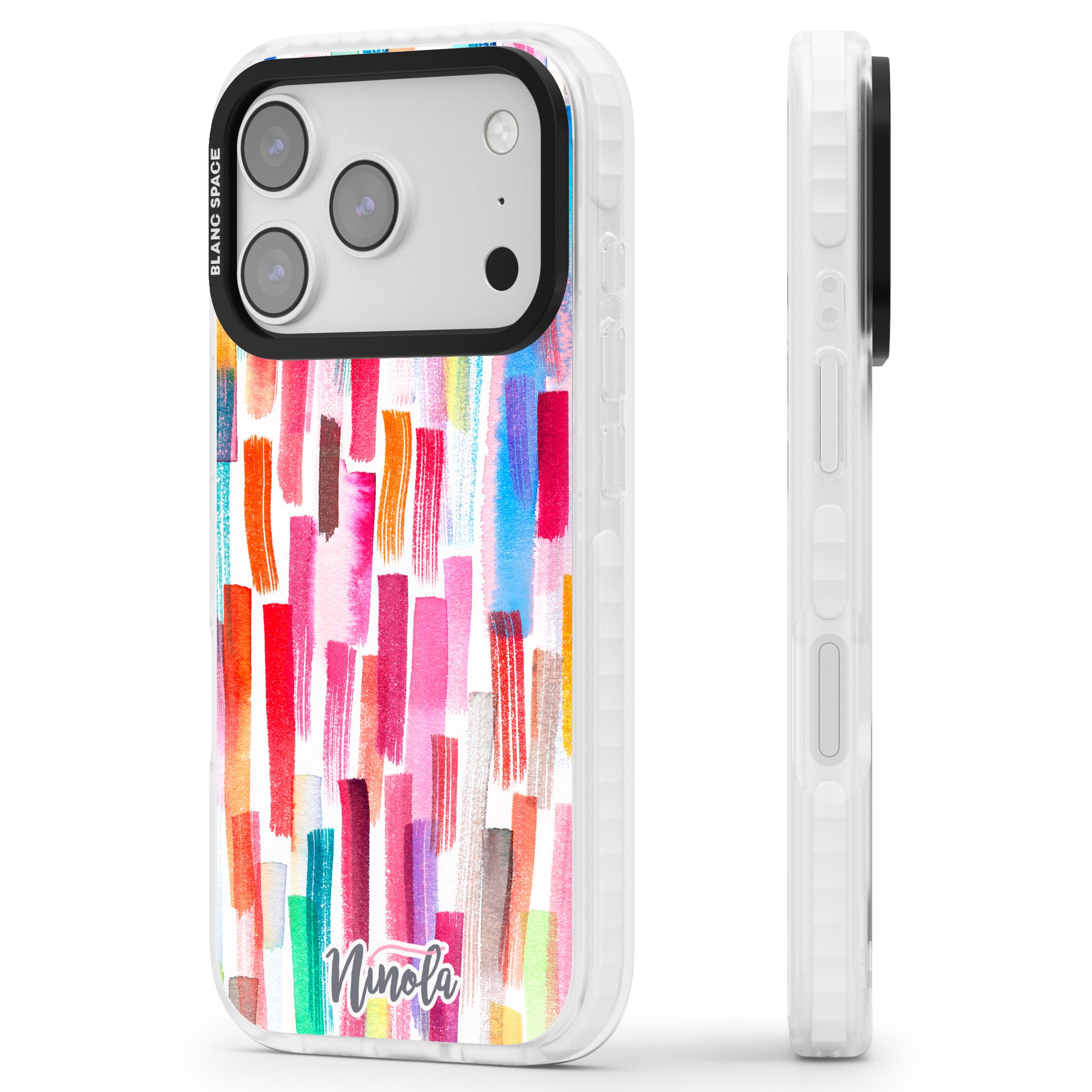 Colorful Brushstrokes iPhone 17 Pro Impact Clear Phone Case Side Profile