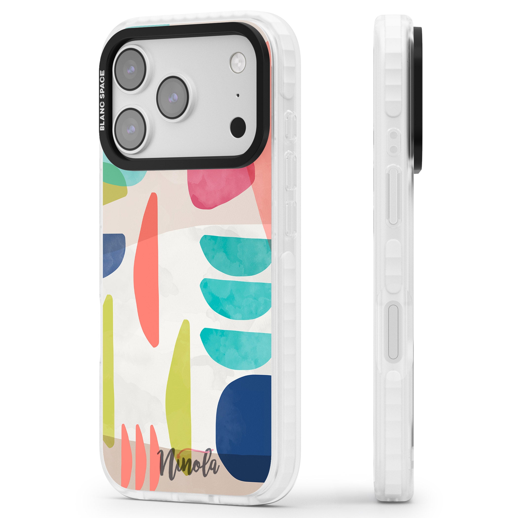 Bold Colorful Shapes iPhone 17 Pro Impact Clear Phone Case Side Profile
