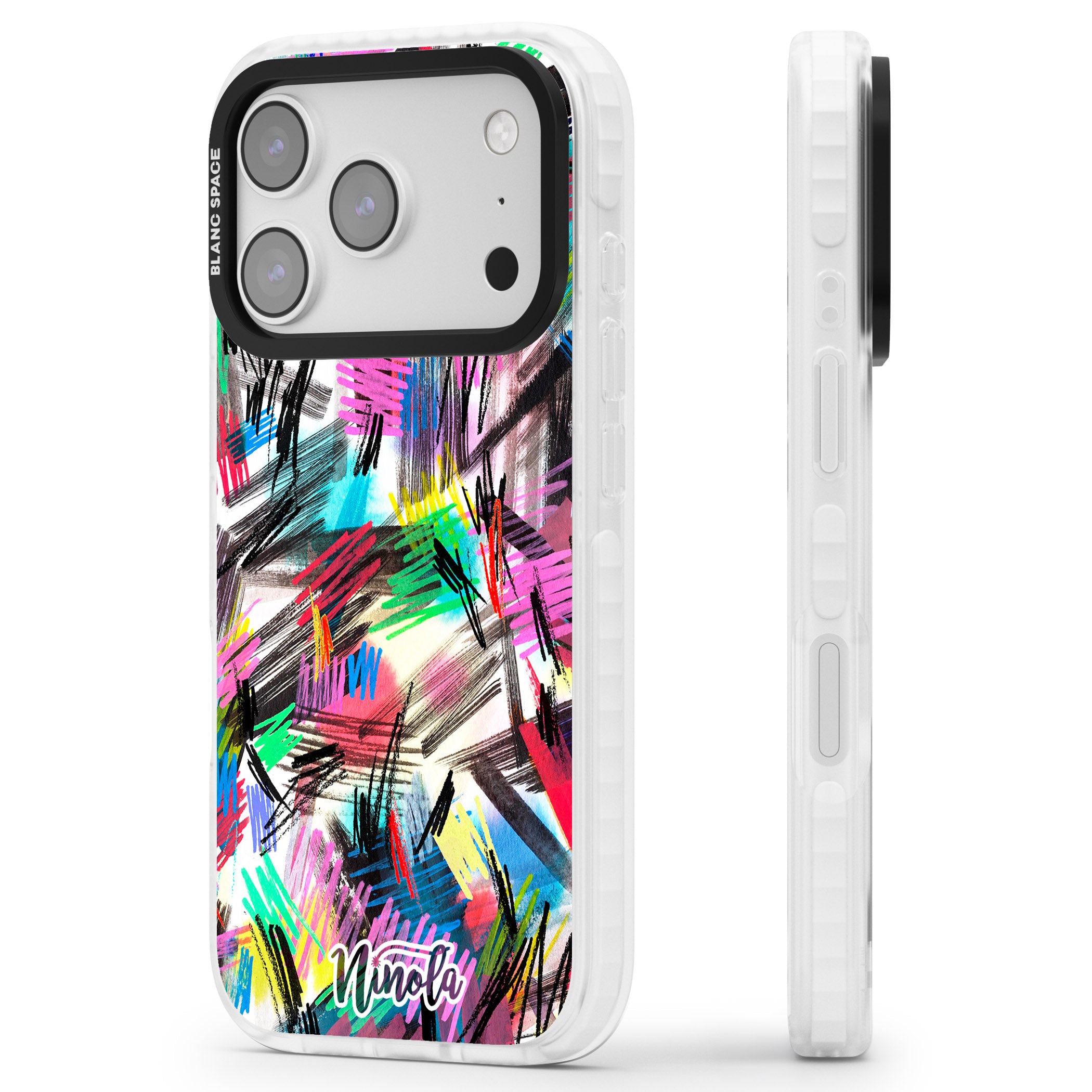 Wild Strokes Rainbow iPhone 17 Pro Impact Clear Phone Case Side Profile