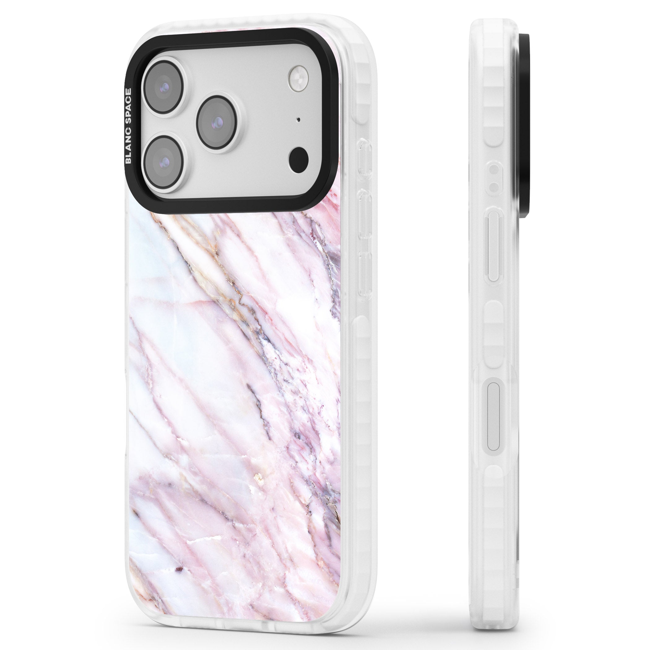 Blush Marble Glow iPhone 17 Pro Impact Clear Phone Case Side Profile