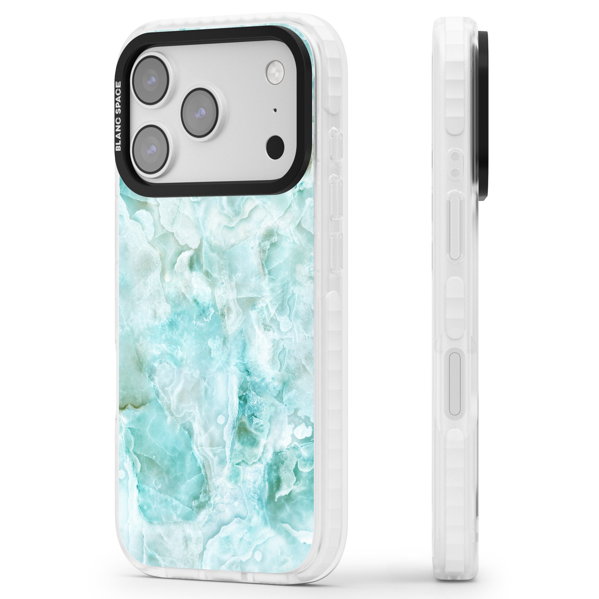 Aqua Onyx Marble iPhone 17 Pro Impact Clear Phone Case Side Profile