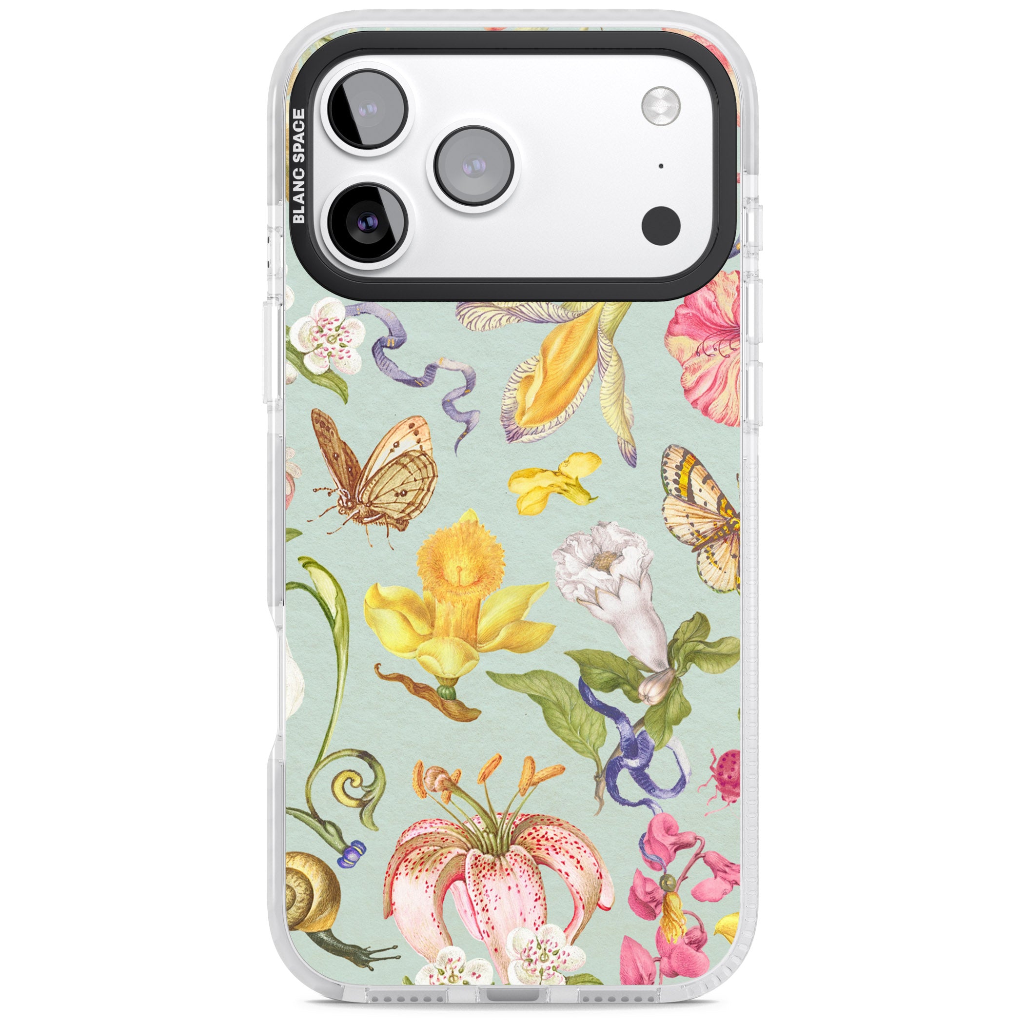 Blue Vintage Painted Flowers iPhone 17 Pro Impact Clear Phone Case