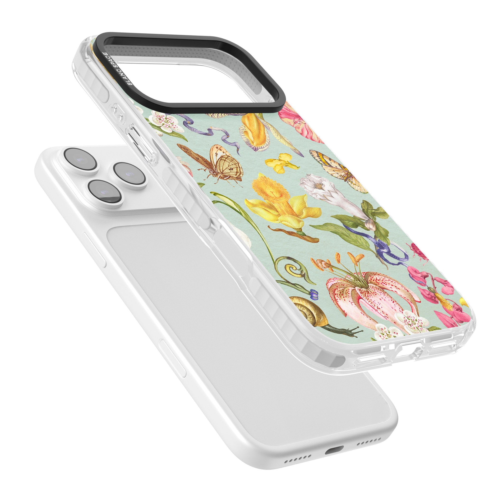 Blue Vintage Painted Flowers iPhone 17 Pro Impact Clear Phone Case Colours