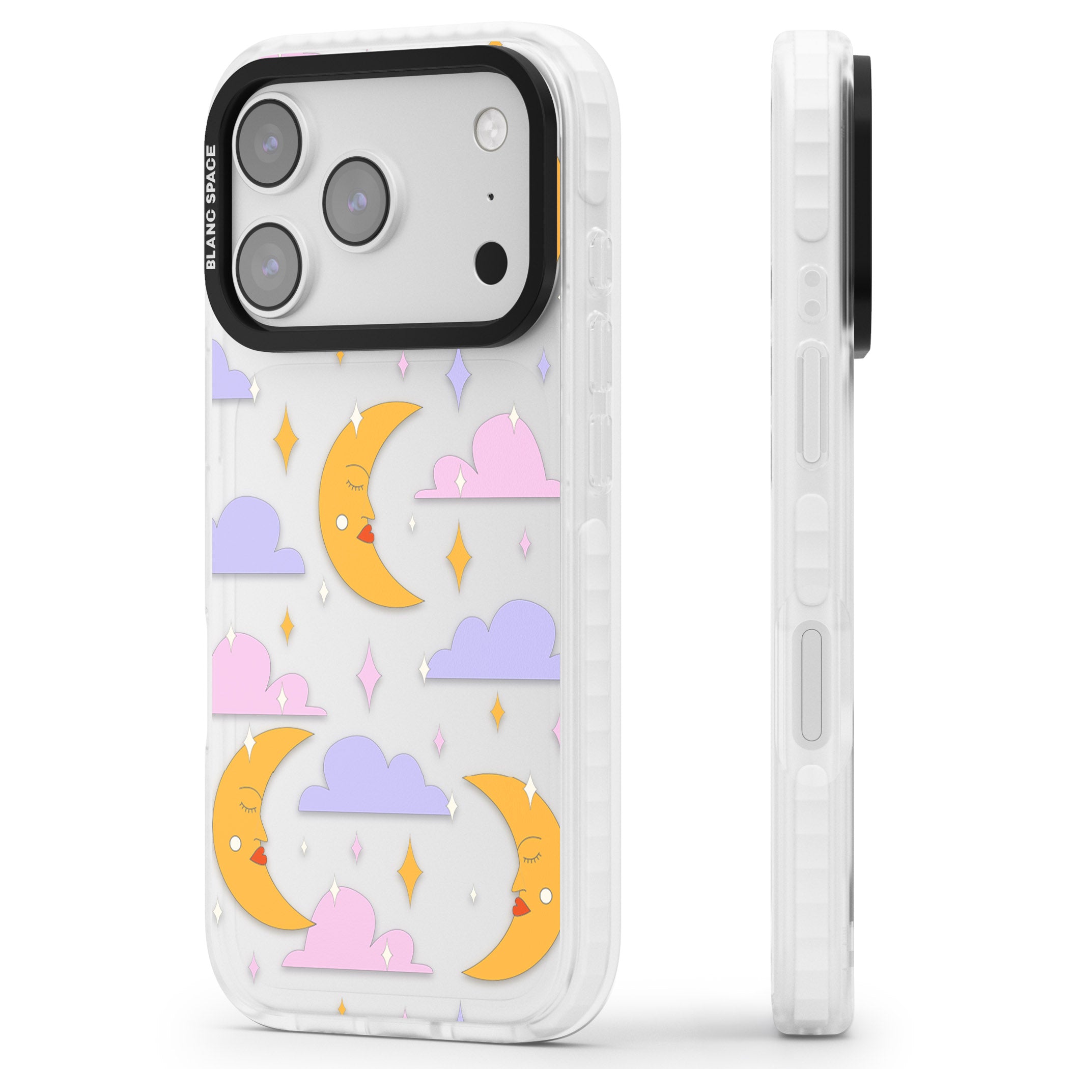 Moons & Clouds iPhone 17 Pro Impact Clear Phone Case Side Profile