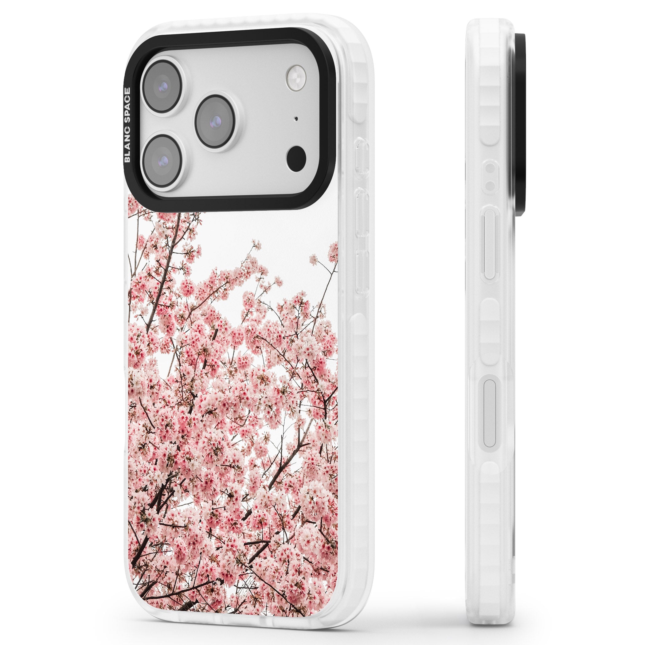 Cherry Blossom Bloom iPhone 17 Pro Impact Clear Phone Case Side Profile