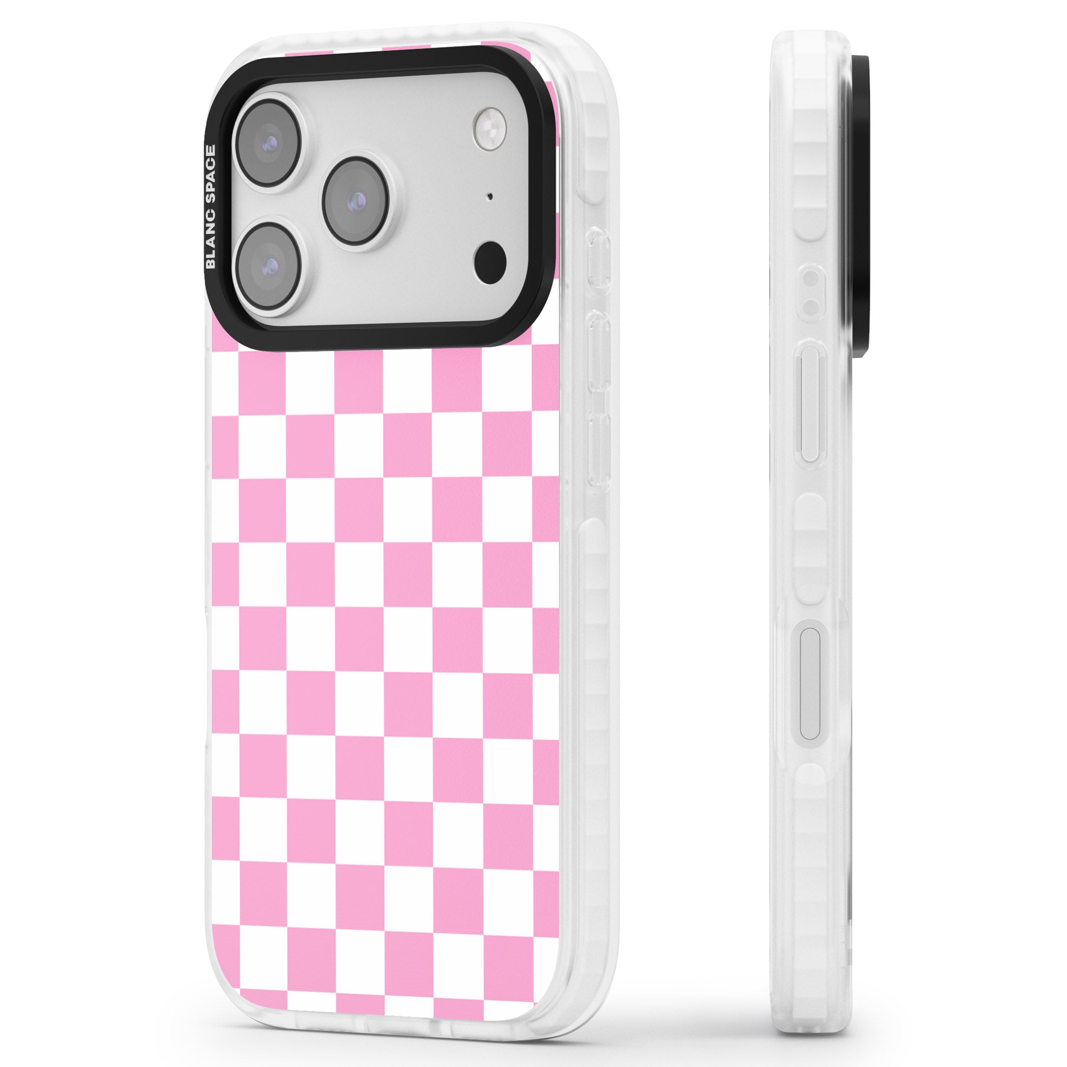 Pink Checkered iPhone 17 Pro Impact Clear Phone Case Side Profile