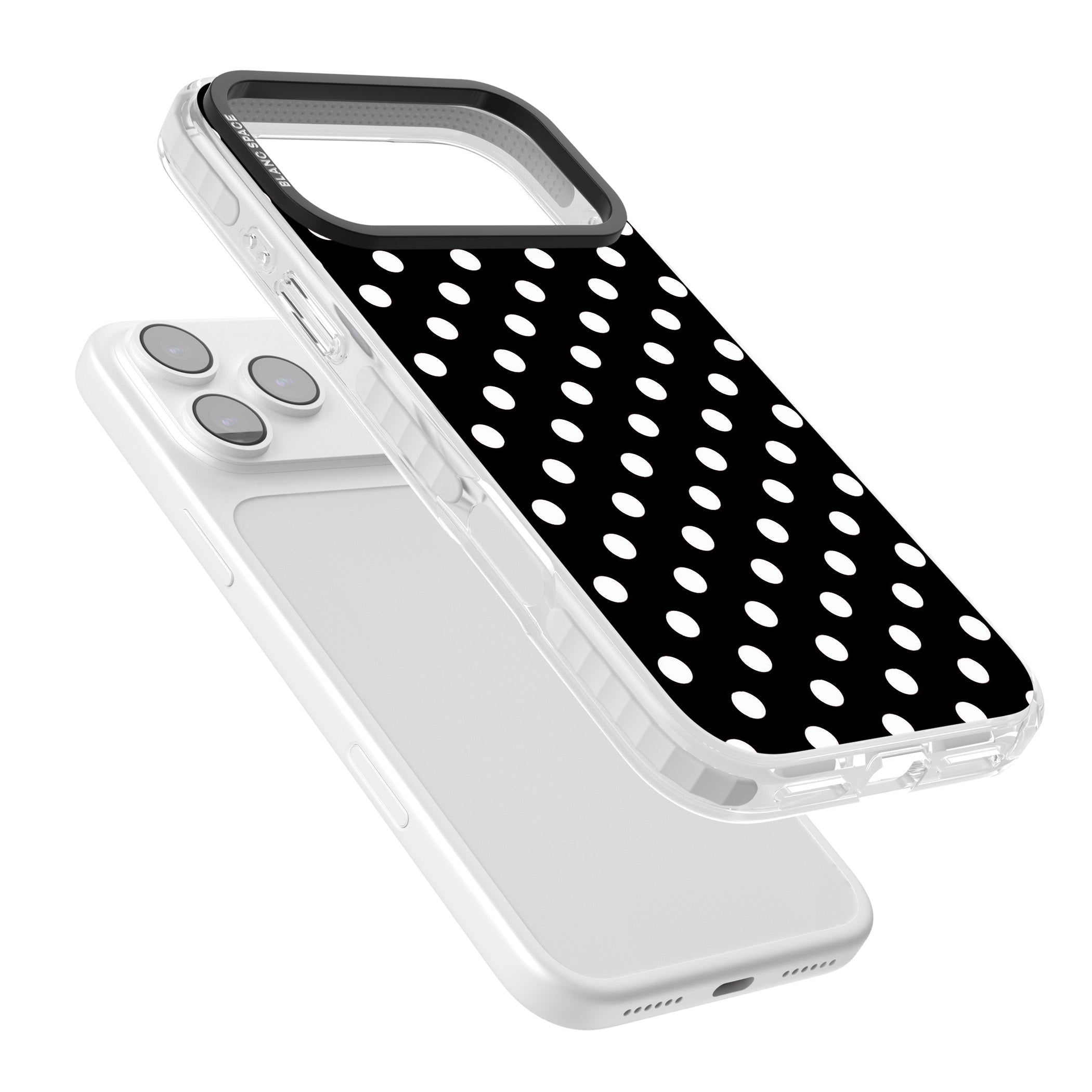 Designer Chic Black Polka Dot iPhone 17 Pro Impact Clear Phone Case Colours