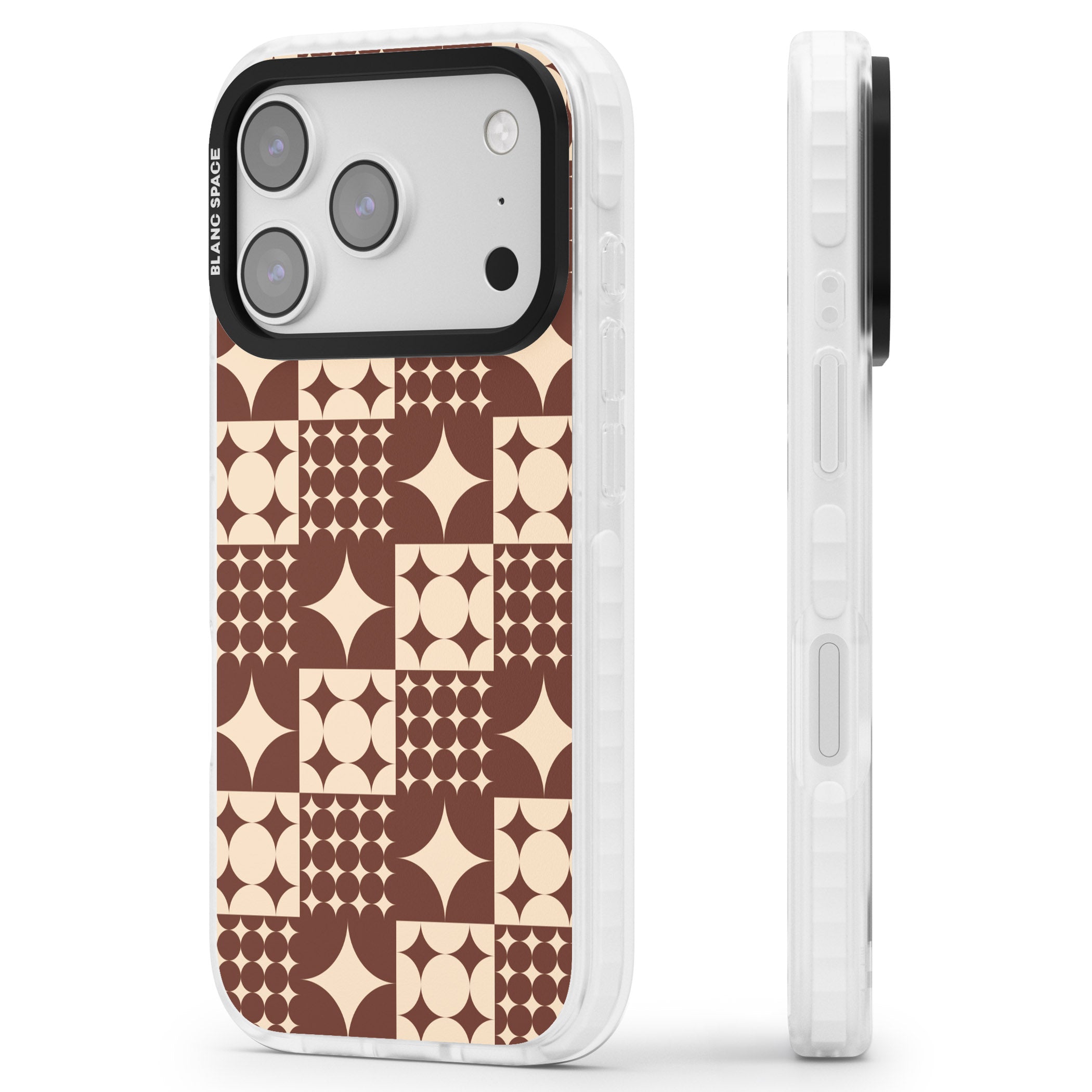 Mid Century Brown Checked iPhone 17 Pro Impact Clear Phone Case Side Profile