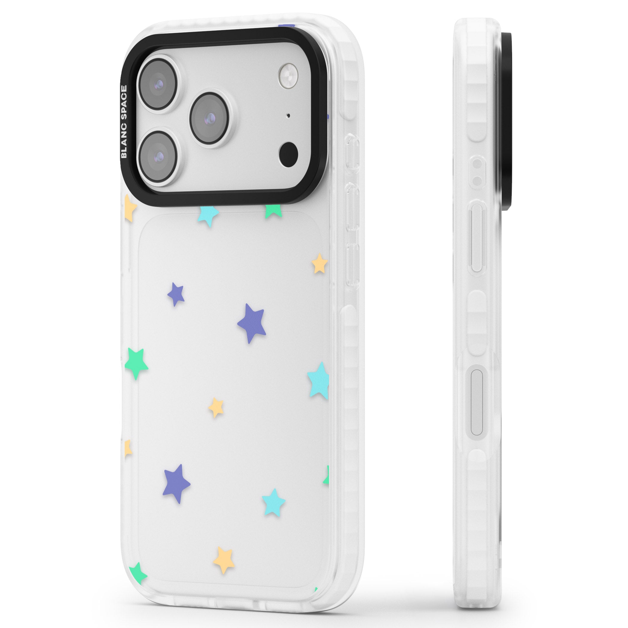 Pastel Star Pattern iPhone 17 Pro Impact Clear Phone Case Side Profile