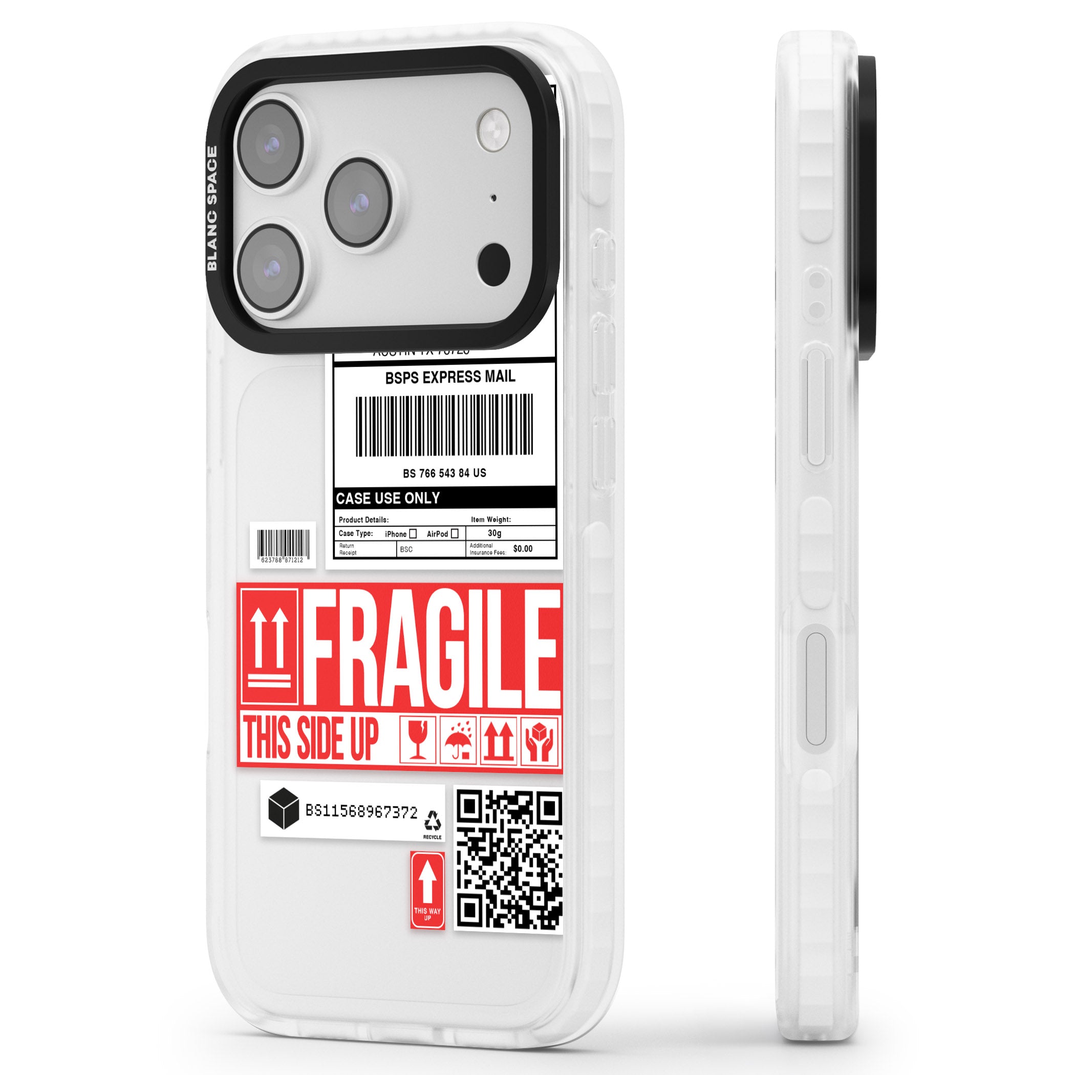 Shipping Label iPhone 17 Pro Impact Clear Phone Case Side Profile