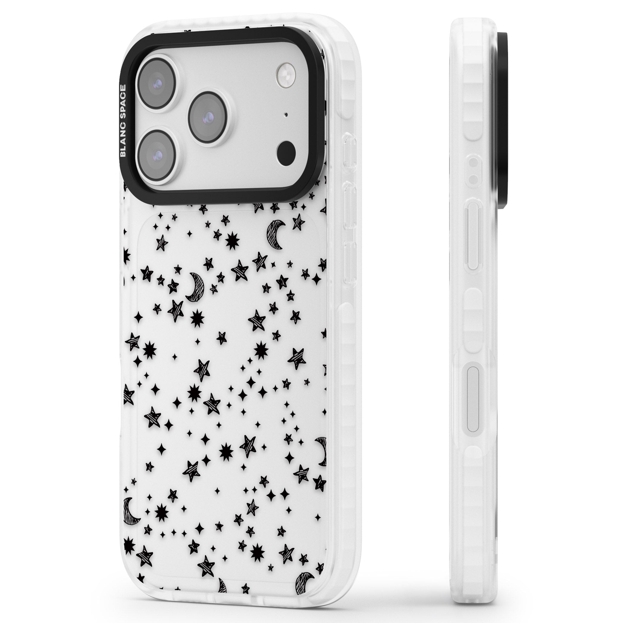 Black Cosmic Galaxy Pattern iPhone 17 Pro Impact Clear Phone Case Side Profile
