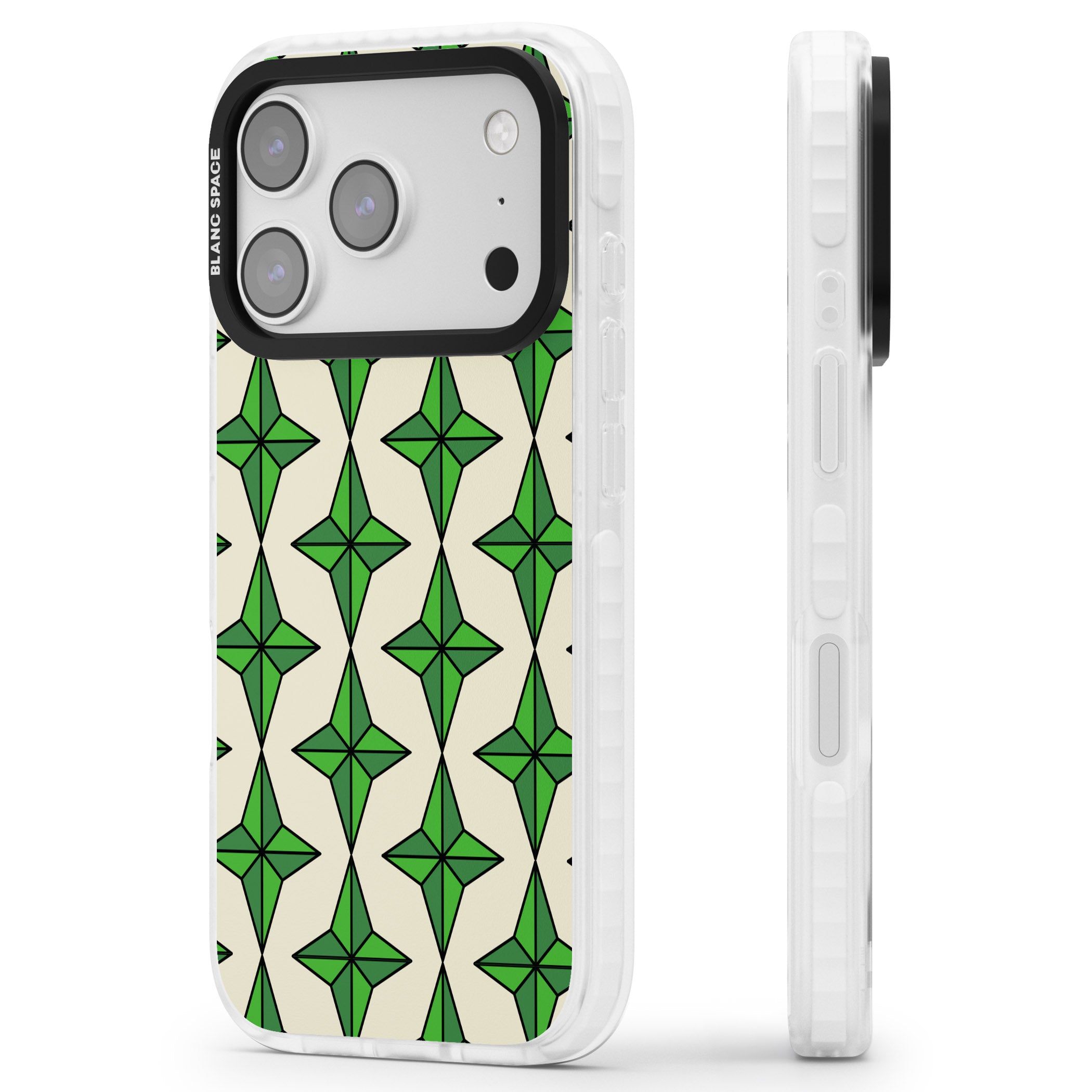 Emerald Stars Pattern iPhone 17 Pro Impact Clear Phone Case Side Profile
