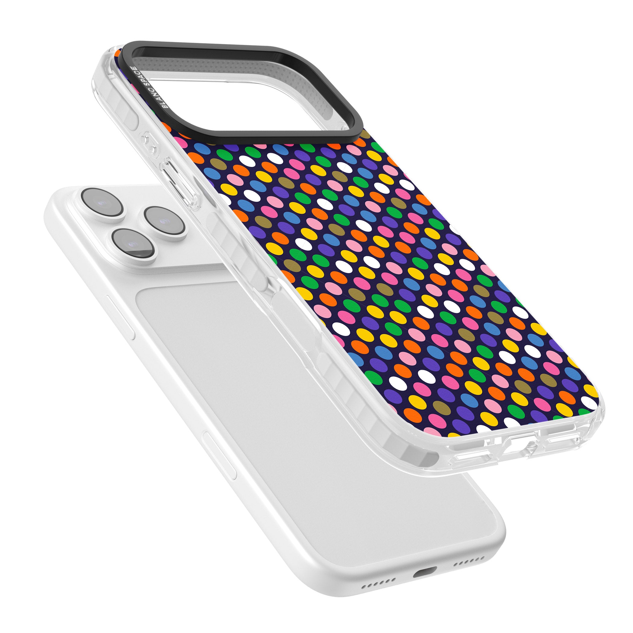 Multicolour Polka Dot Fiesta (Purple) iPhone 17 Pro Impact Clear Phone Case Colours