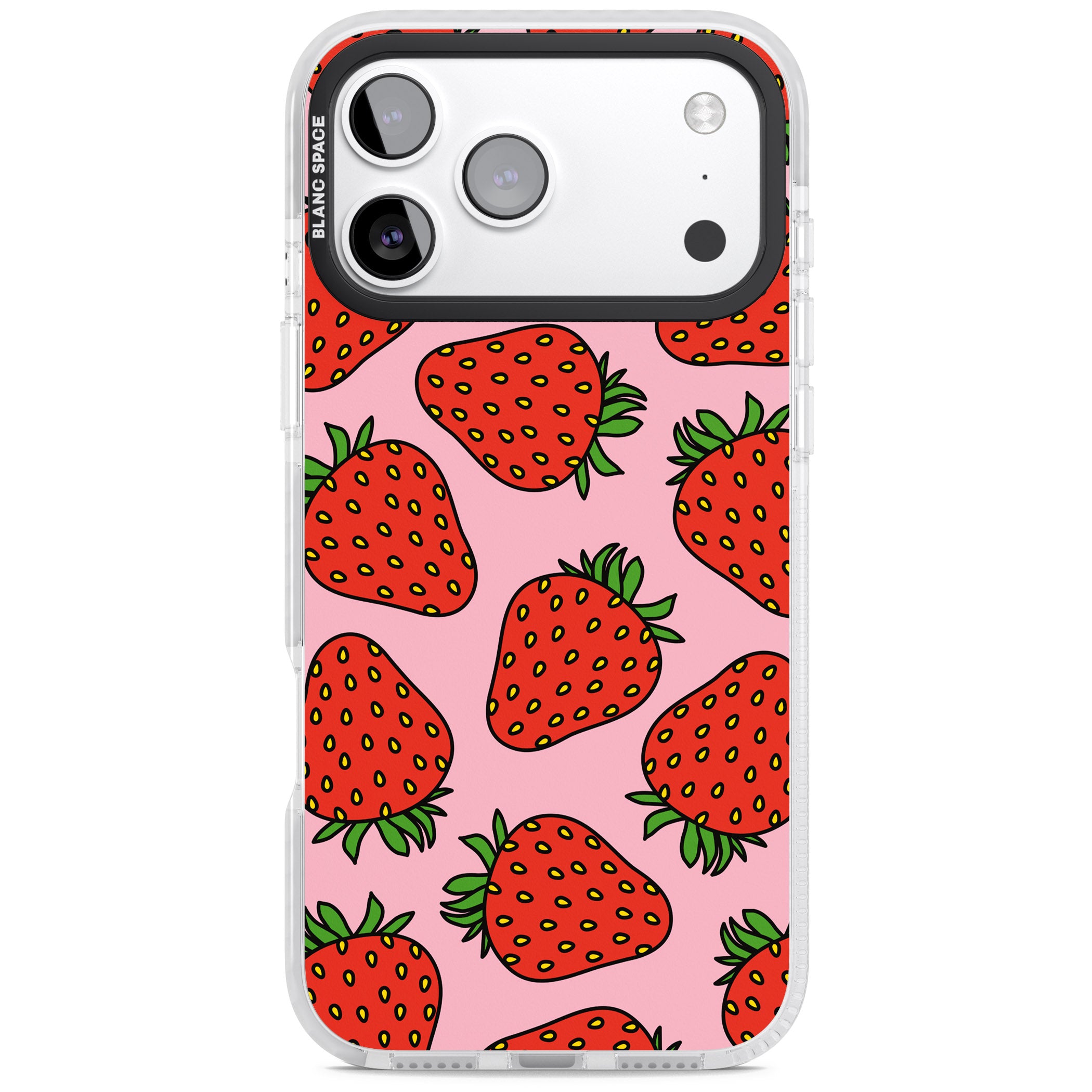 Strawberry Pattern (Pink) iPhone 17 Pro Impact Clear Phone Case