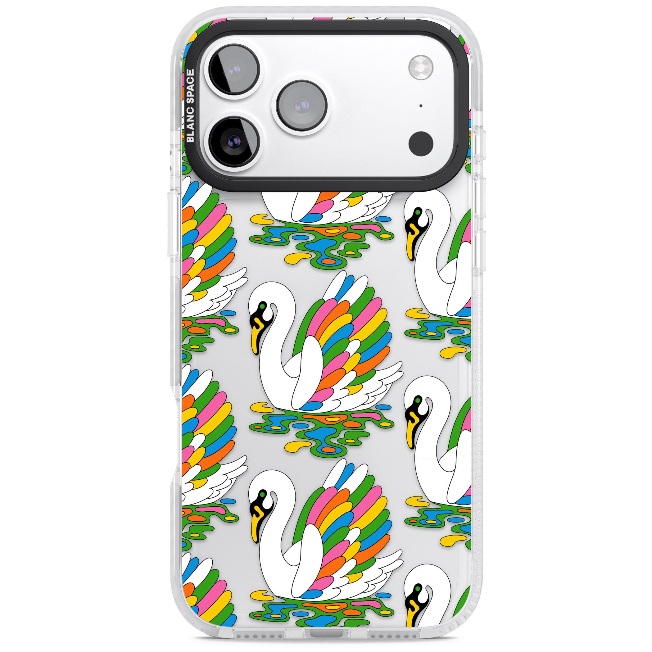 Colourful Swan Pattern iPhone 17 Pro Impact Clear Phone Case
