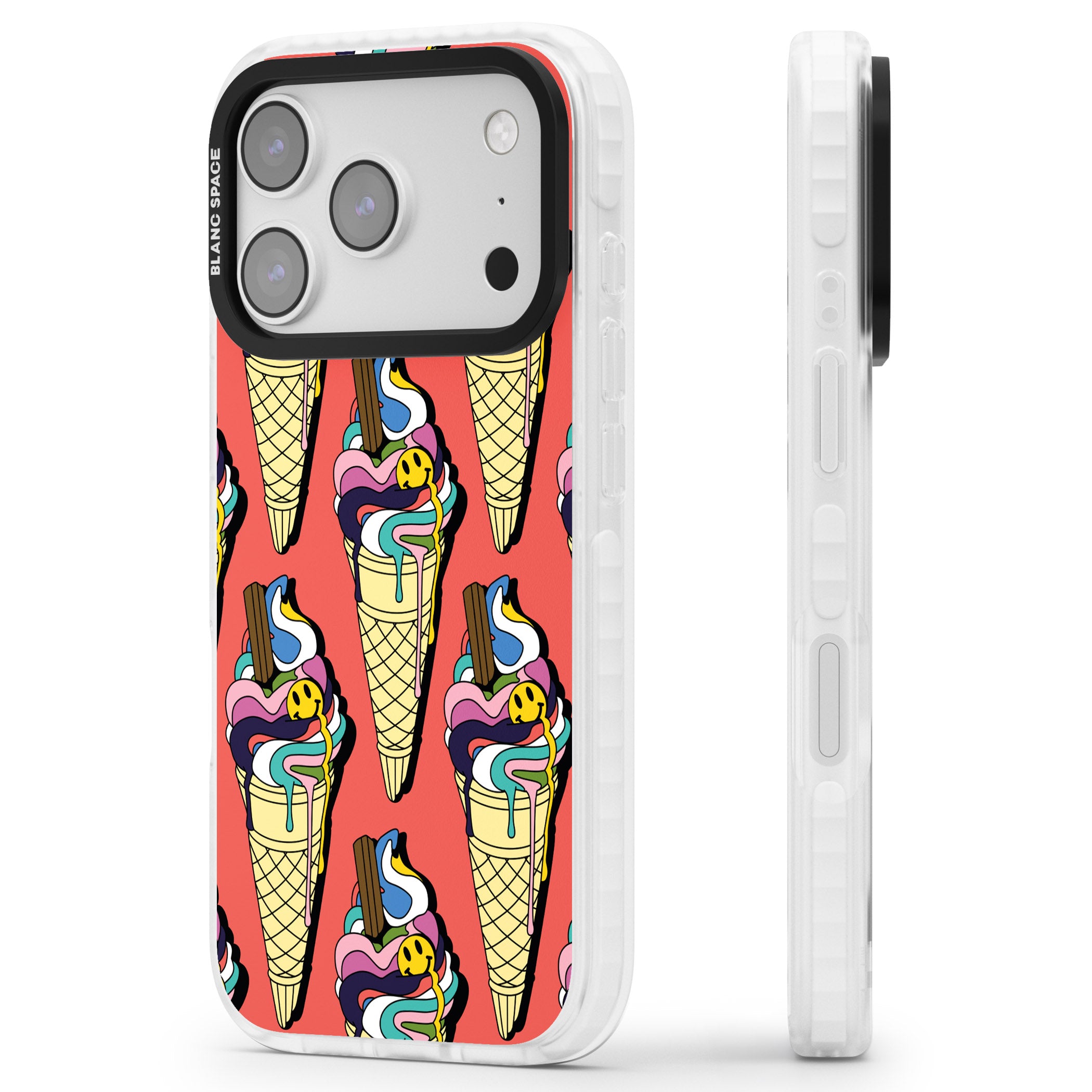 Trip & Drip Ice Cream (Red) iPhone 17 Pro Impact Clear Phone Case Side Profile