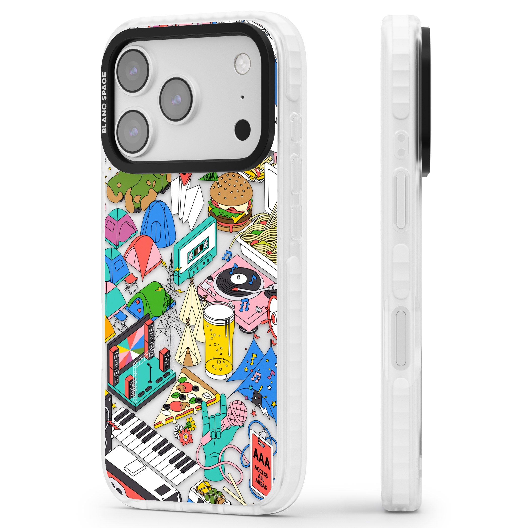 Festival Frenzy iPhone 17 Pro Impact Clear Phone Case Side Profile