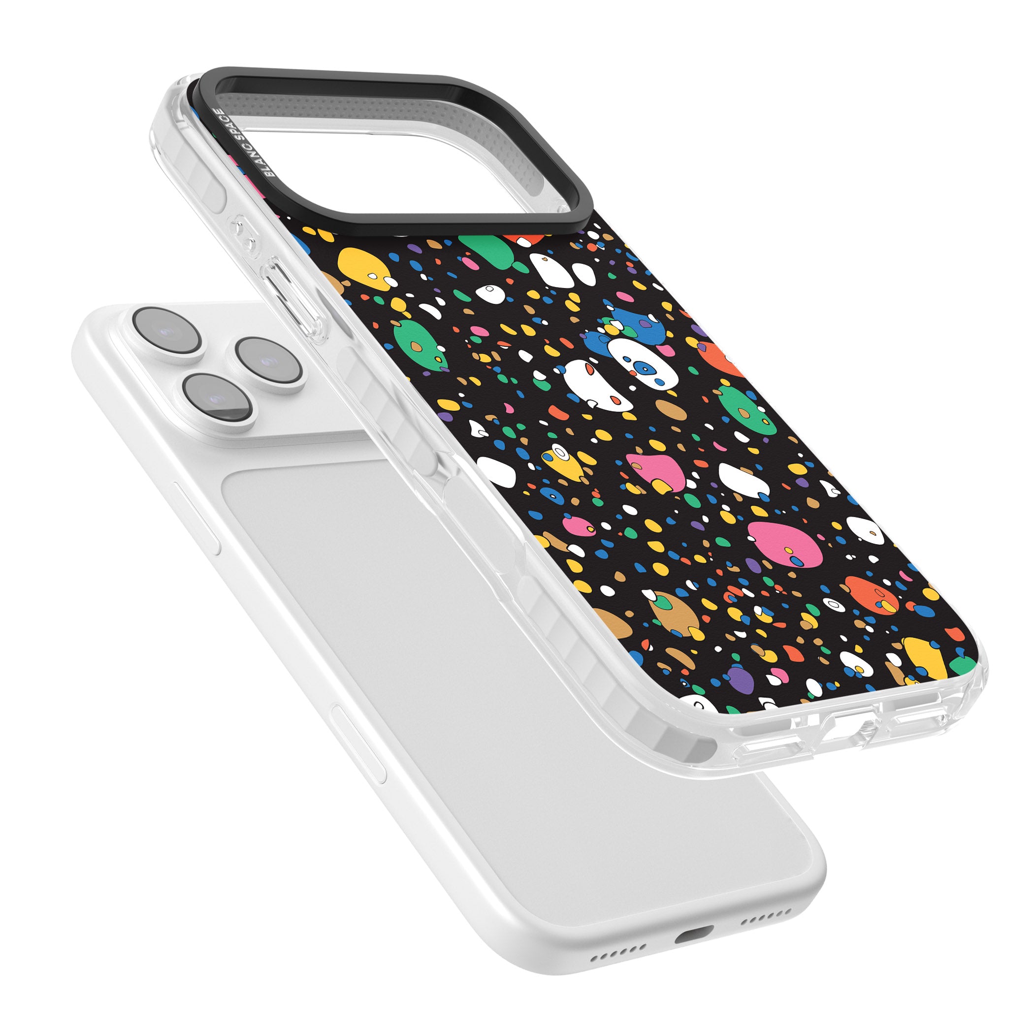 Colourful Confetti Pebbles (Black) iPhone 17 Pro Impact Clear Phone Case Colours