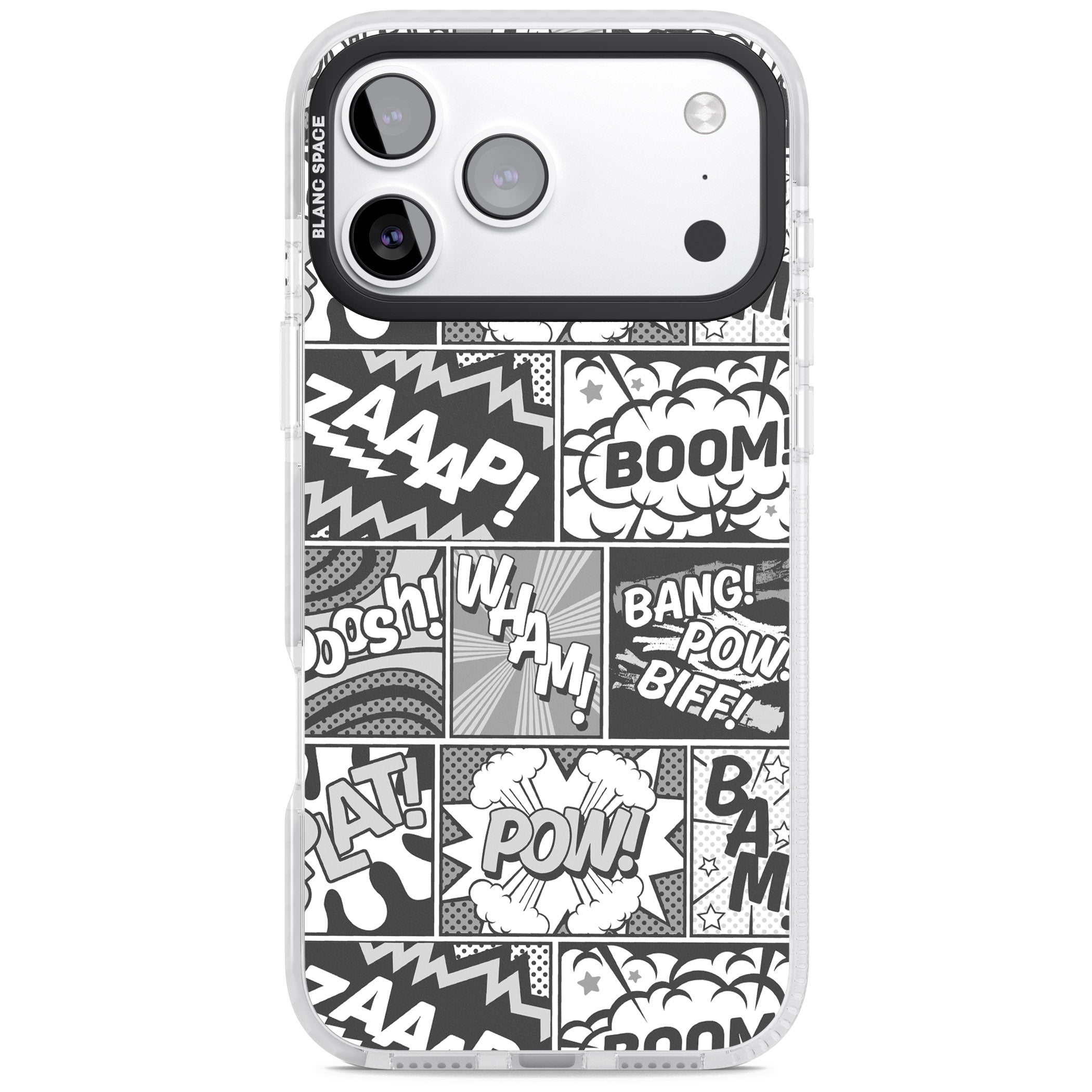 Onomatopoeia (Black & White) iPhone 17 Pro Impact Clear Phone Case
