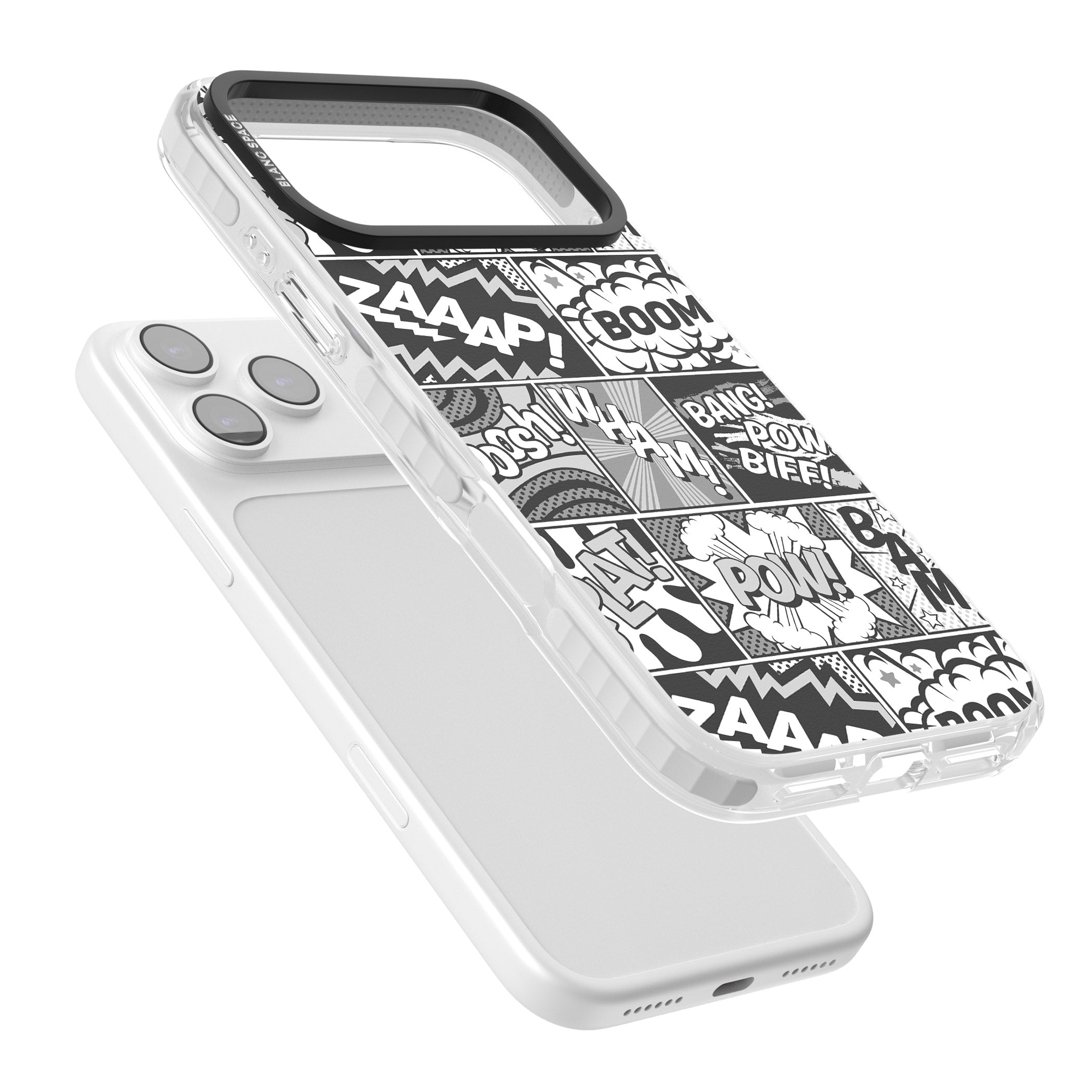 Onomatopoeia (Black & White) iPhone 17 Pro Impact Clear Phone Case Colours