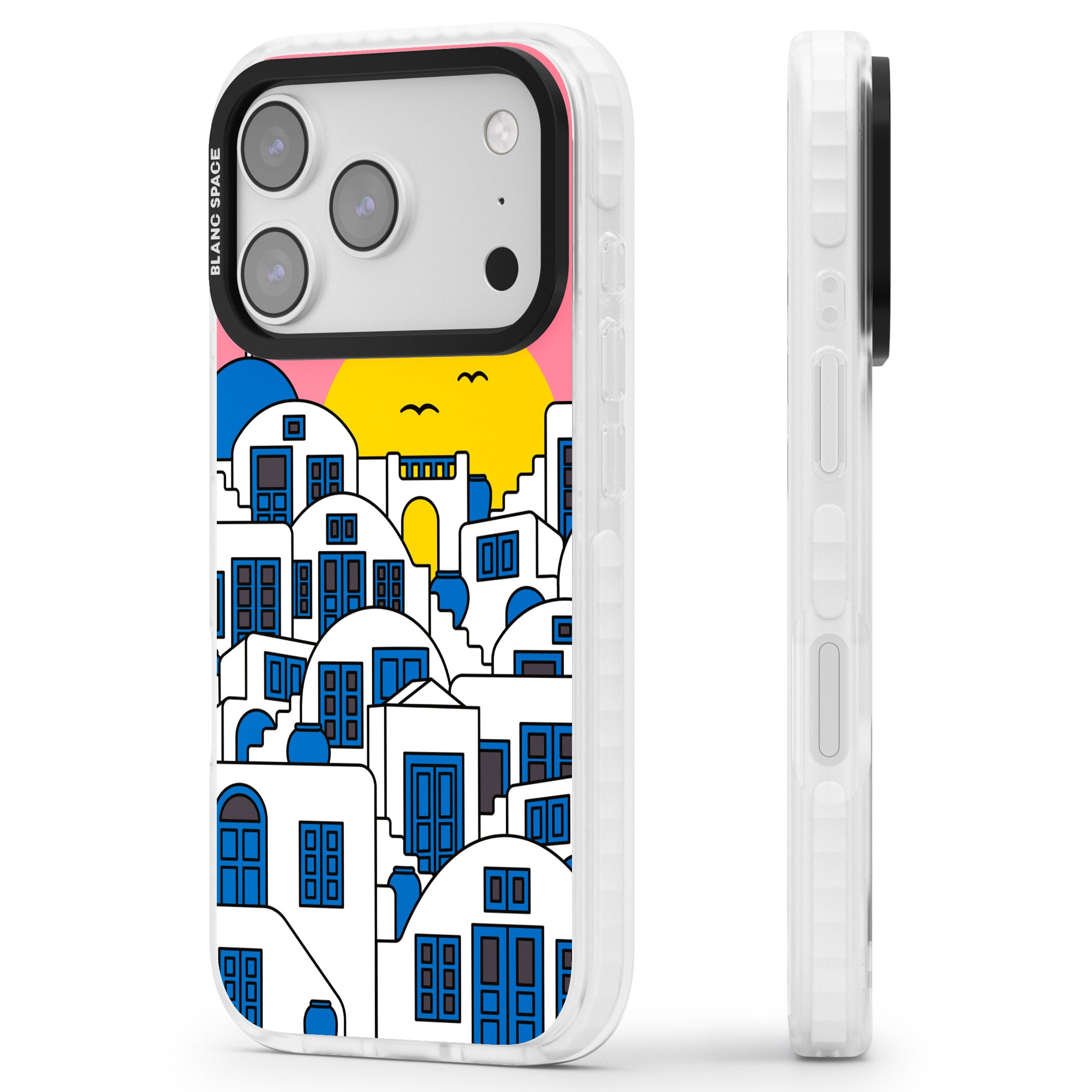 Santorini Sunset iPhone 17 Pro Impact Clear Phone Case Side Profile