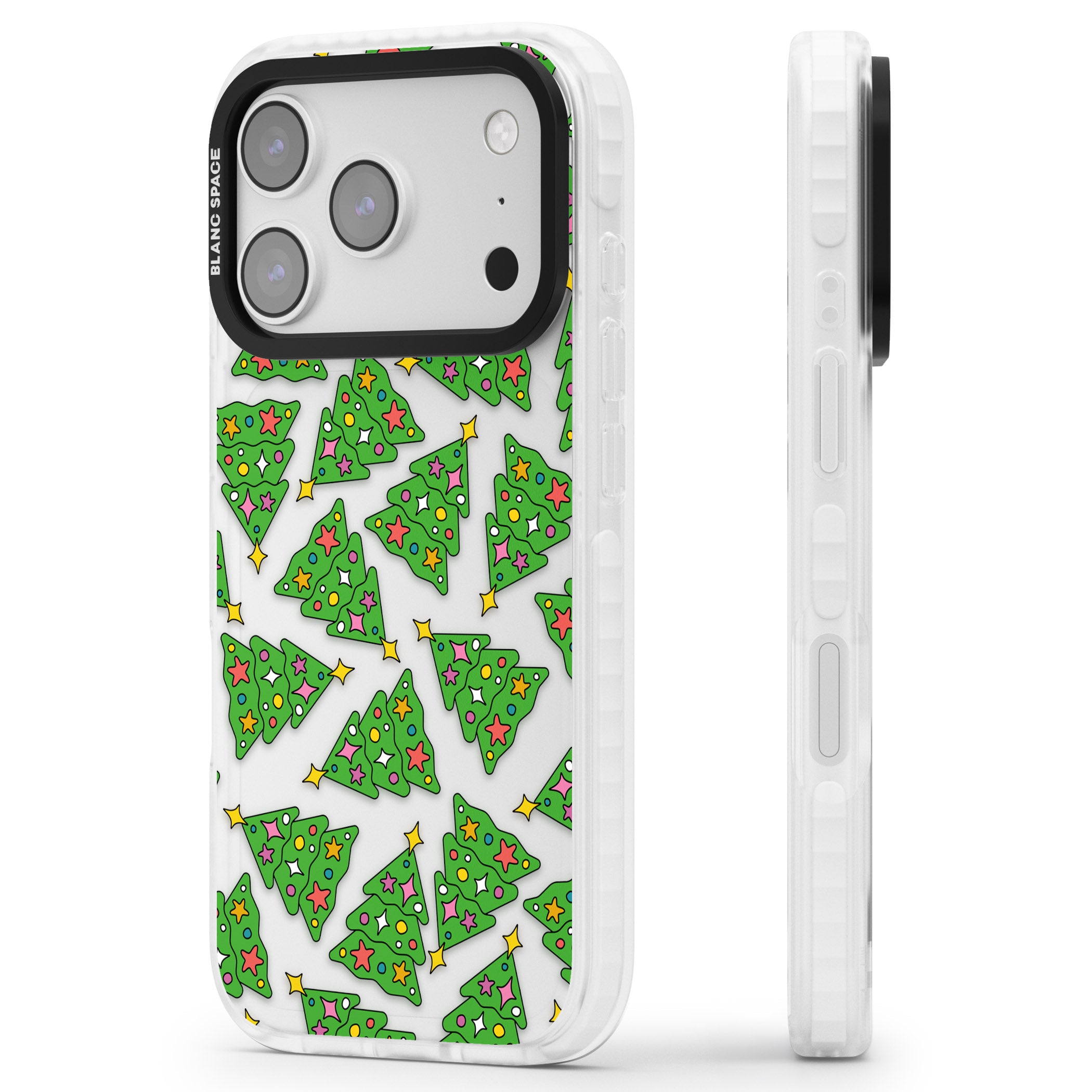Christmas Tree Pattern iPhone 17 Pro Impact Clear Phone Case Side Profile