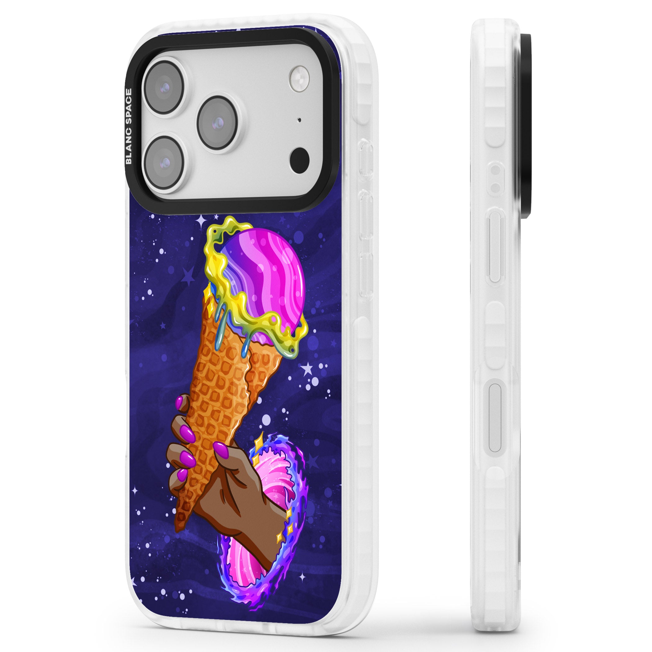 Interdimensional Ice Cream iPhone 17 Pro Impact Clear Phone Case Side Profile