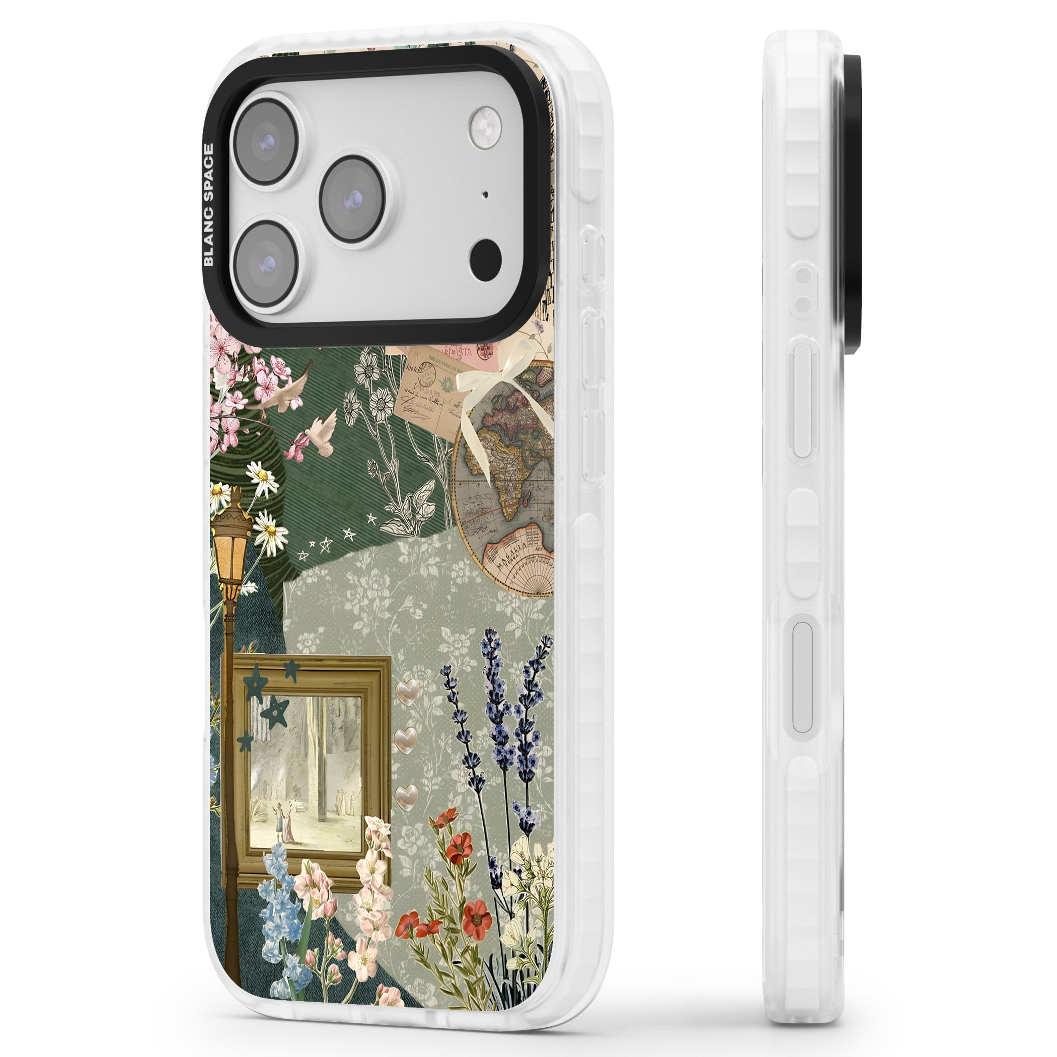 Vintage Spring Collage iPhone 17 Pro Impact Clear Phone Case Side Profile