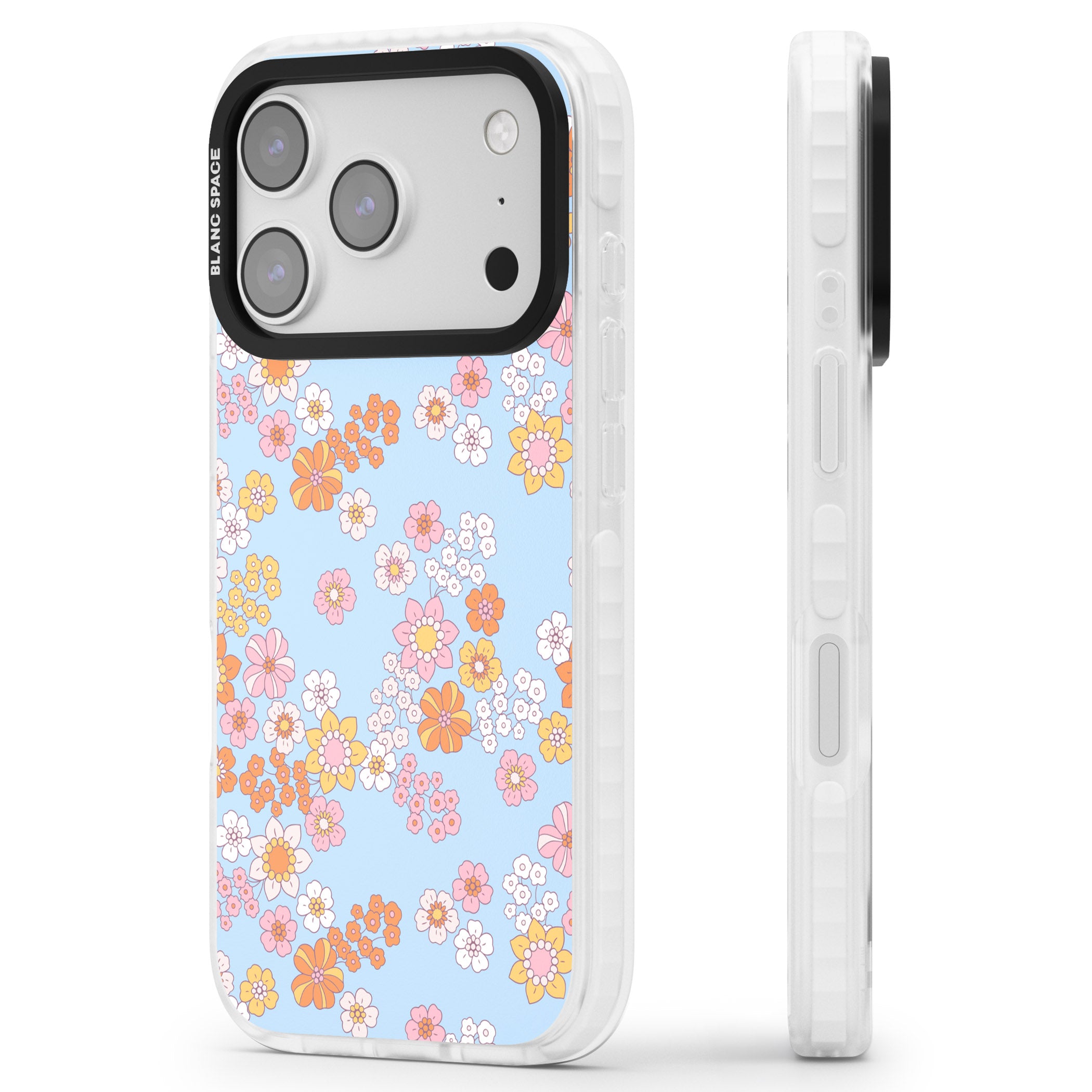 Lake Blue Flower Mix iPhone 17 Pro Impact Clear Phone Case Side Profile