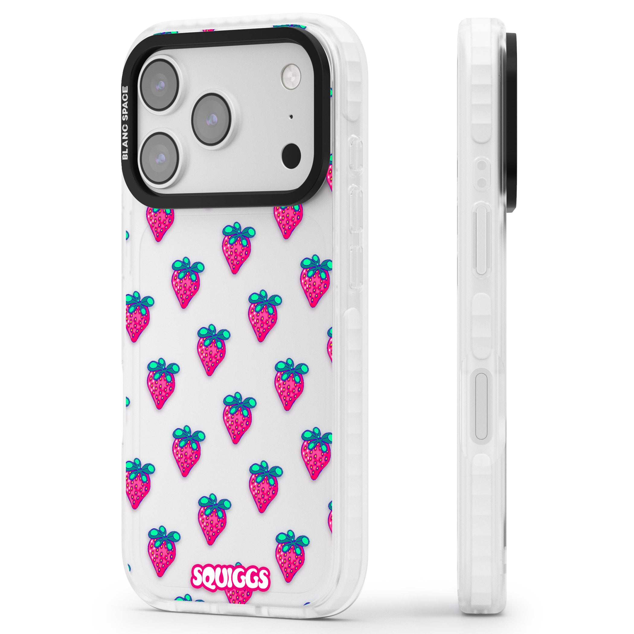 Strawberry Patch iPhone 17 Pro Impact Clear Phone Case Side Profile