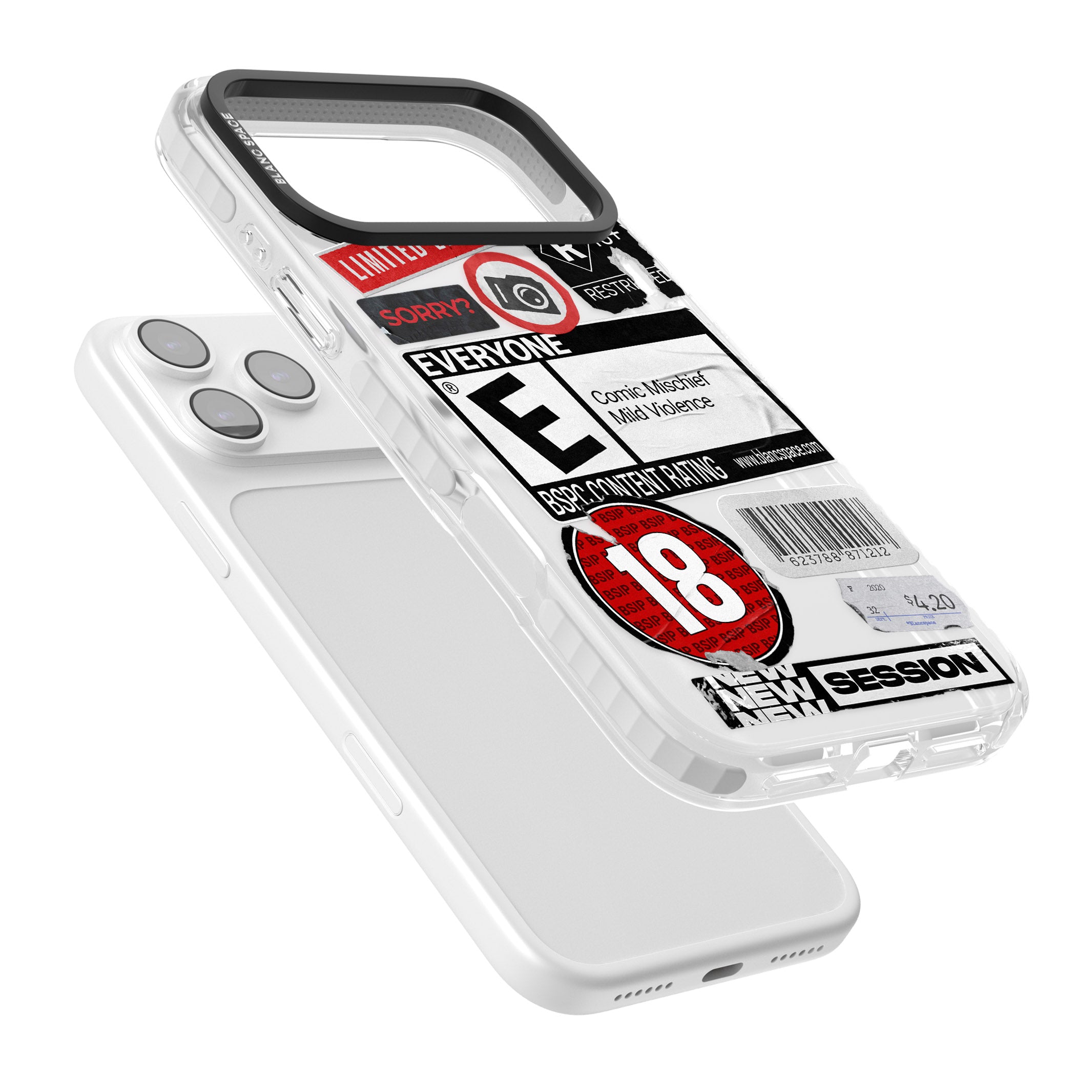 Rated 18+ Sticker Mix iPhone 17 Pro Impact Clear Phone Case Colours