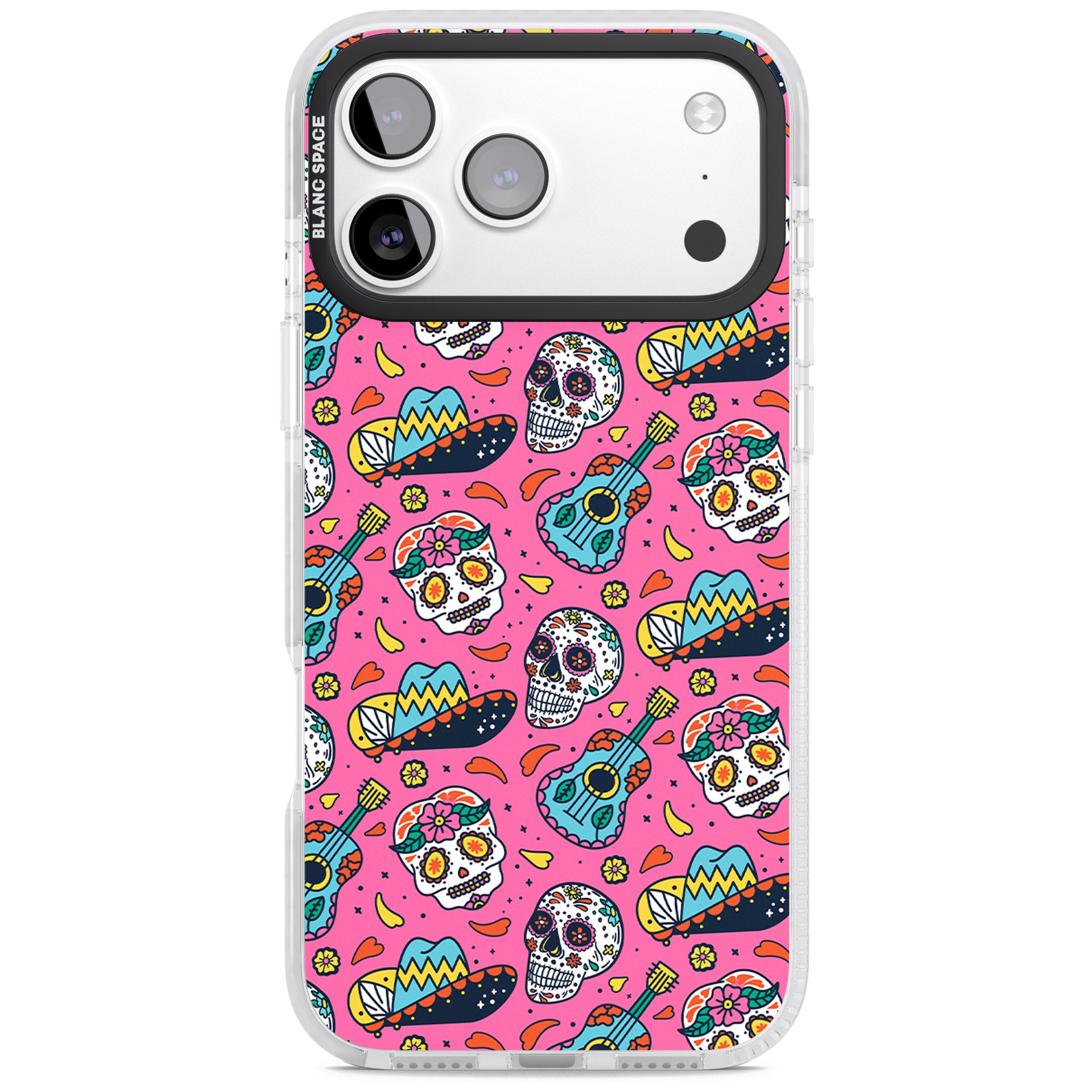 Pink Day Of The Dead Pattern iPhone 17 Pro Impact Clear Phone Case