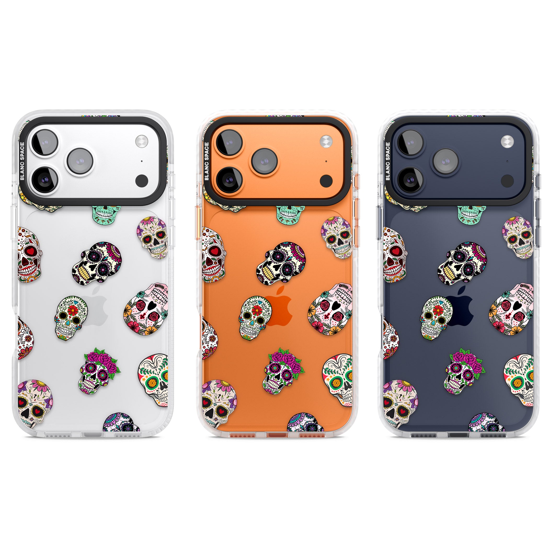 Mixed Sugar Skull Pattern iPhone 17 Pro Impact Clear Phone Case APT Impact Protection