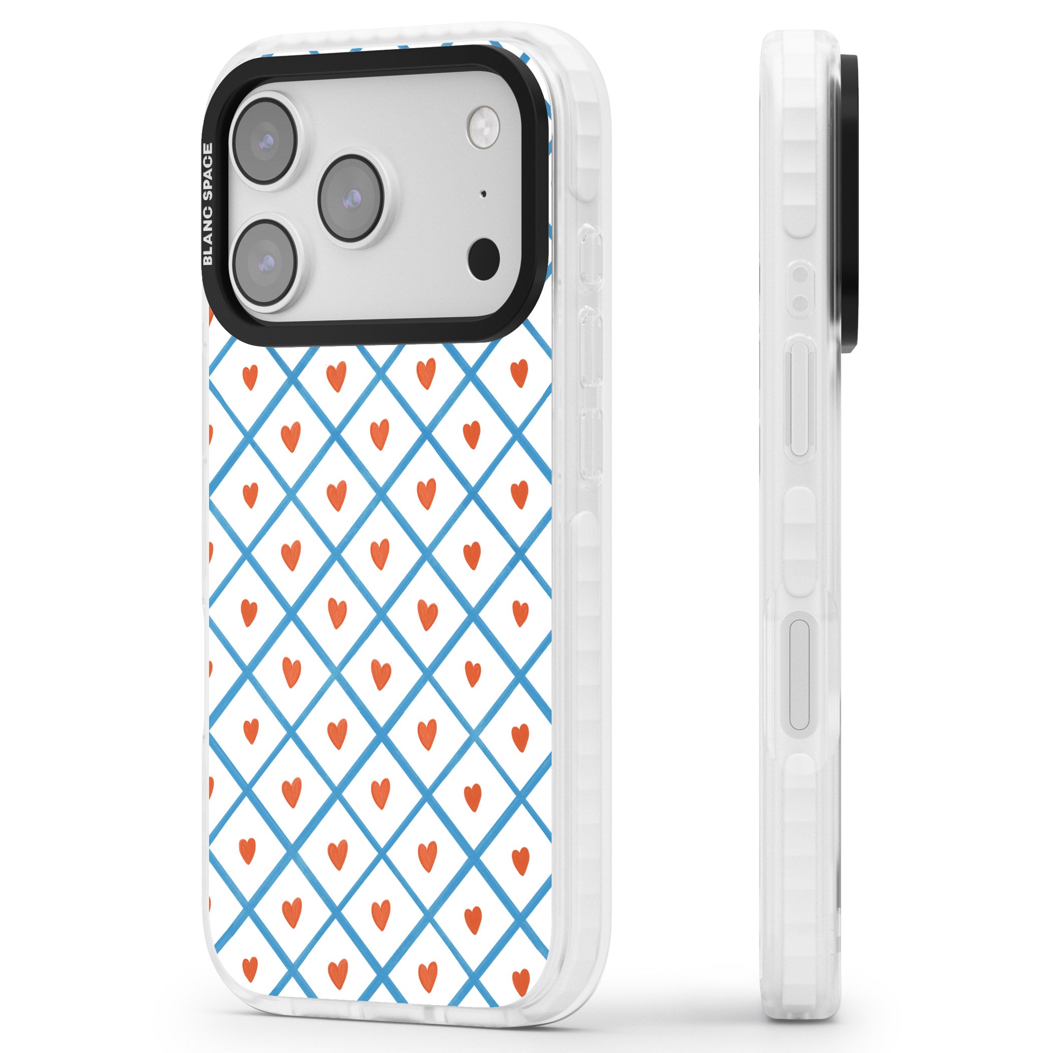 Lattice Love Hearts iPhone 17 Pro Impact Clear Phone Case Side Profile