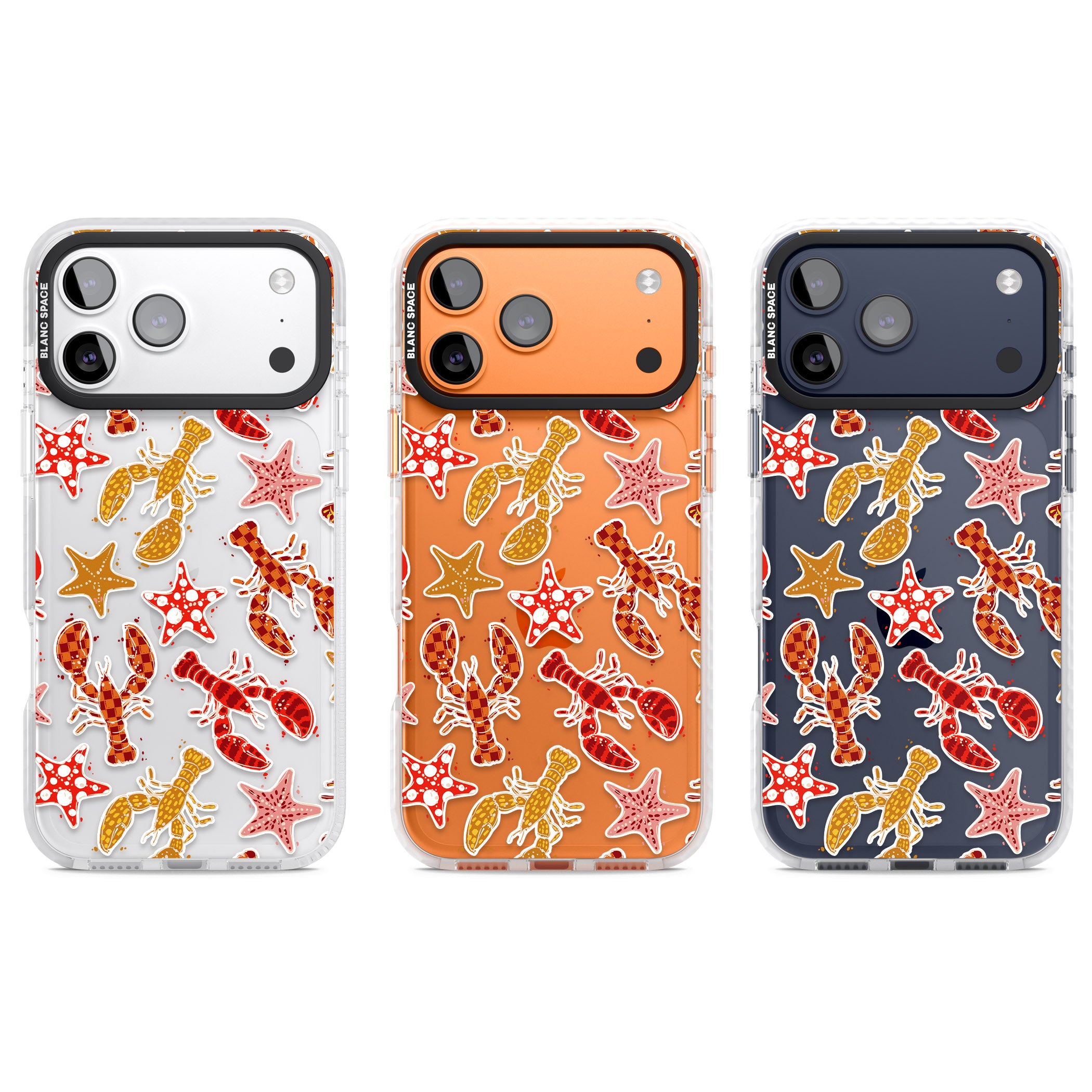 Lobster & Starfish Coastal Pattern iPhone 17 Pro Impact Clear Phone Case APT Impact Protection