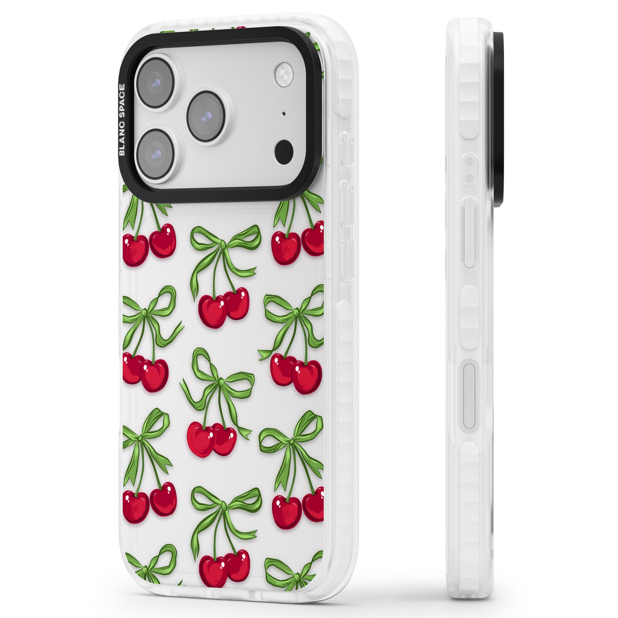 Cherry Bows iPhone 17 Pro Impact Clear Phone Case Side Profile