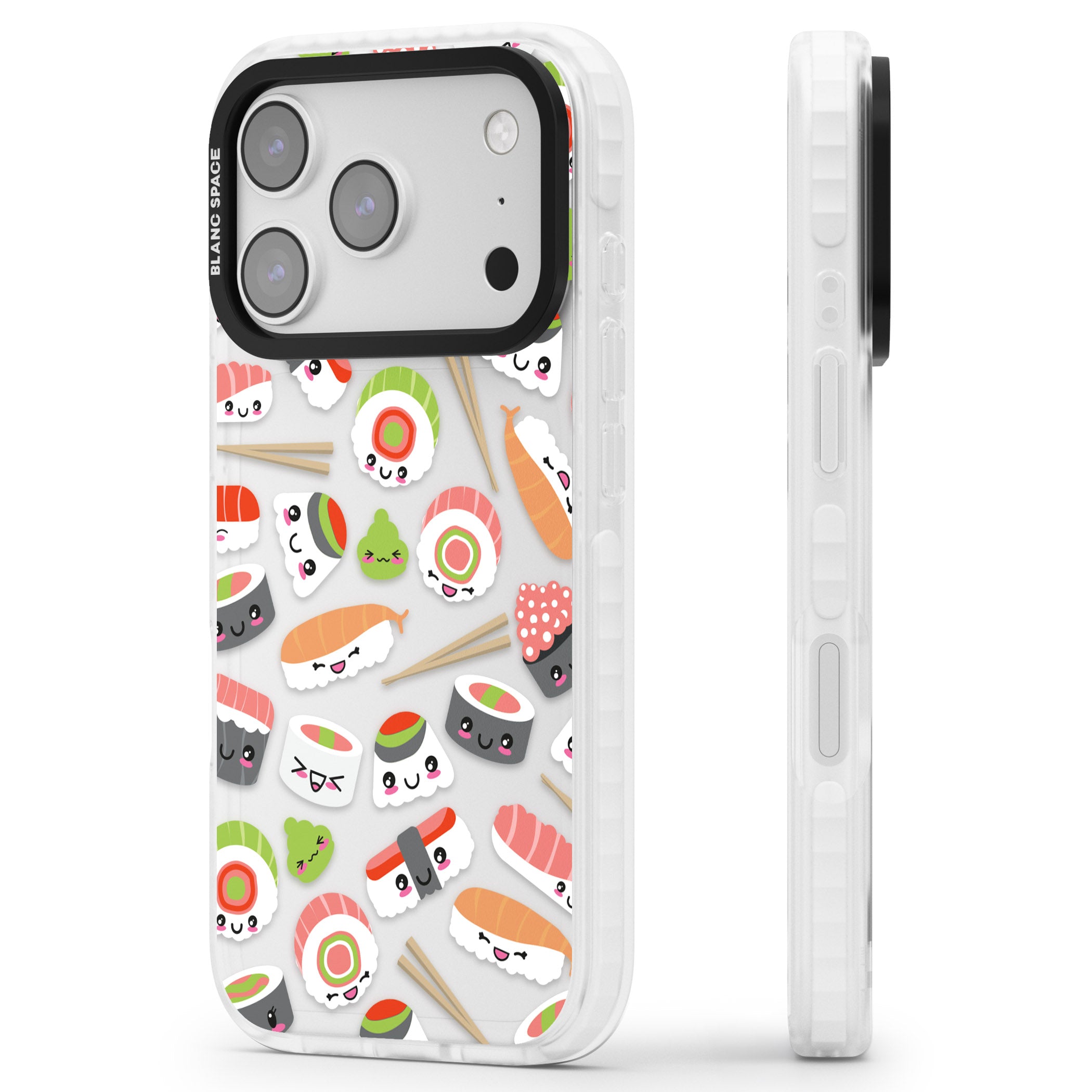 Kawaii Sushi Party iPhone 17 Pro Impact Clear Phone Case Side Profile