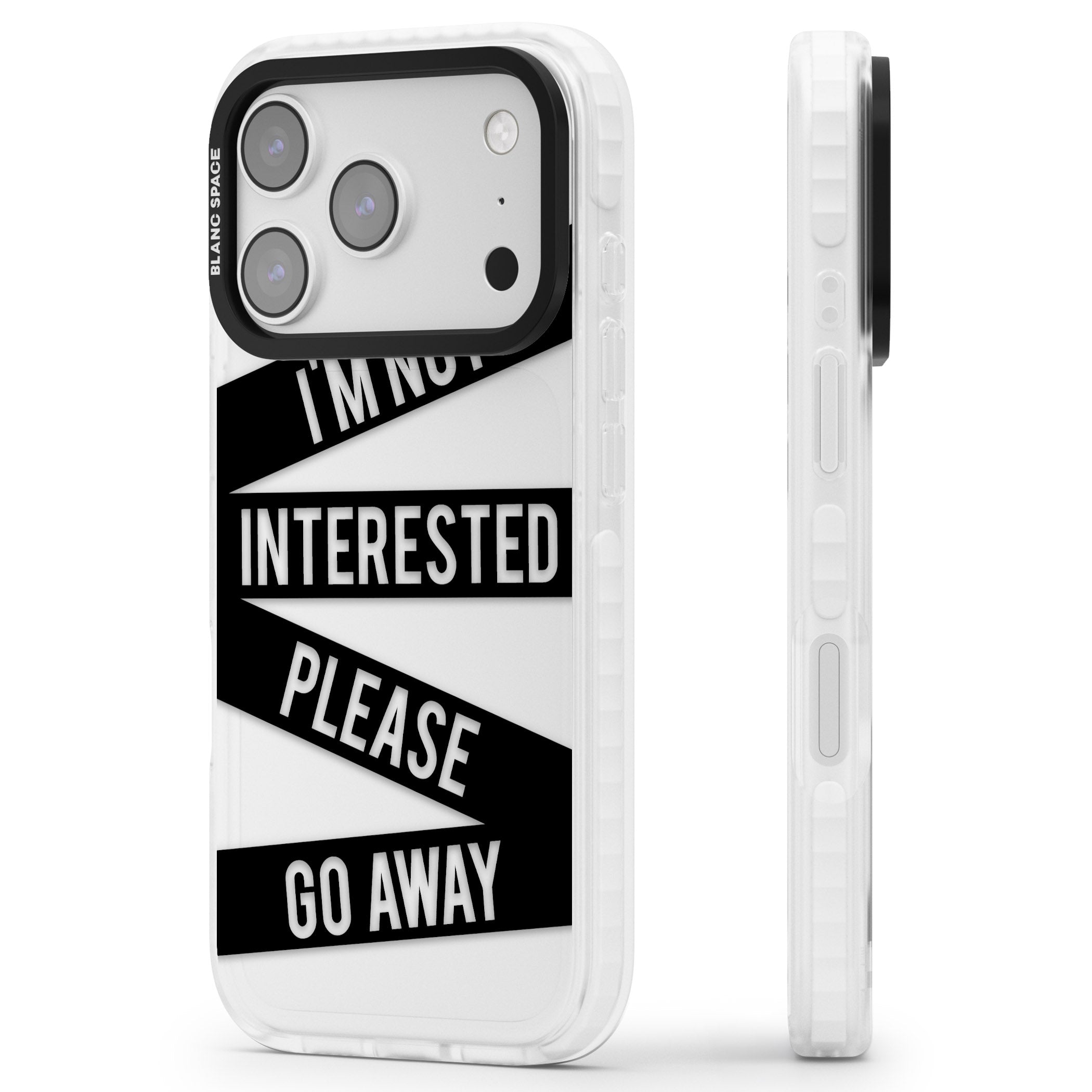 Not Interested Warning iPhone 17 Pro Impact Clear Phone Case Side Profile