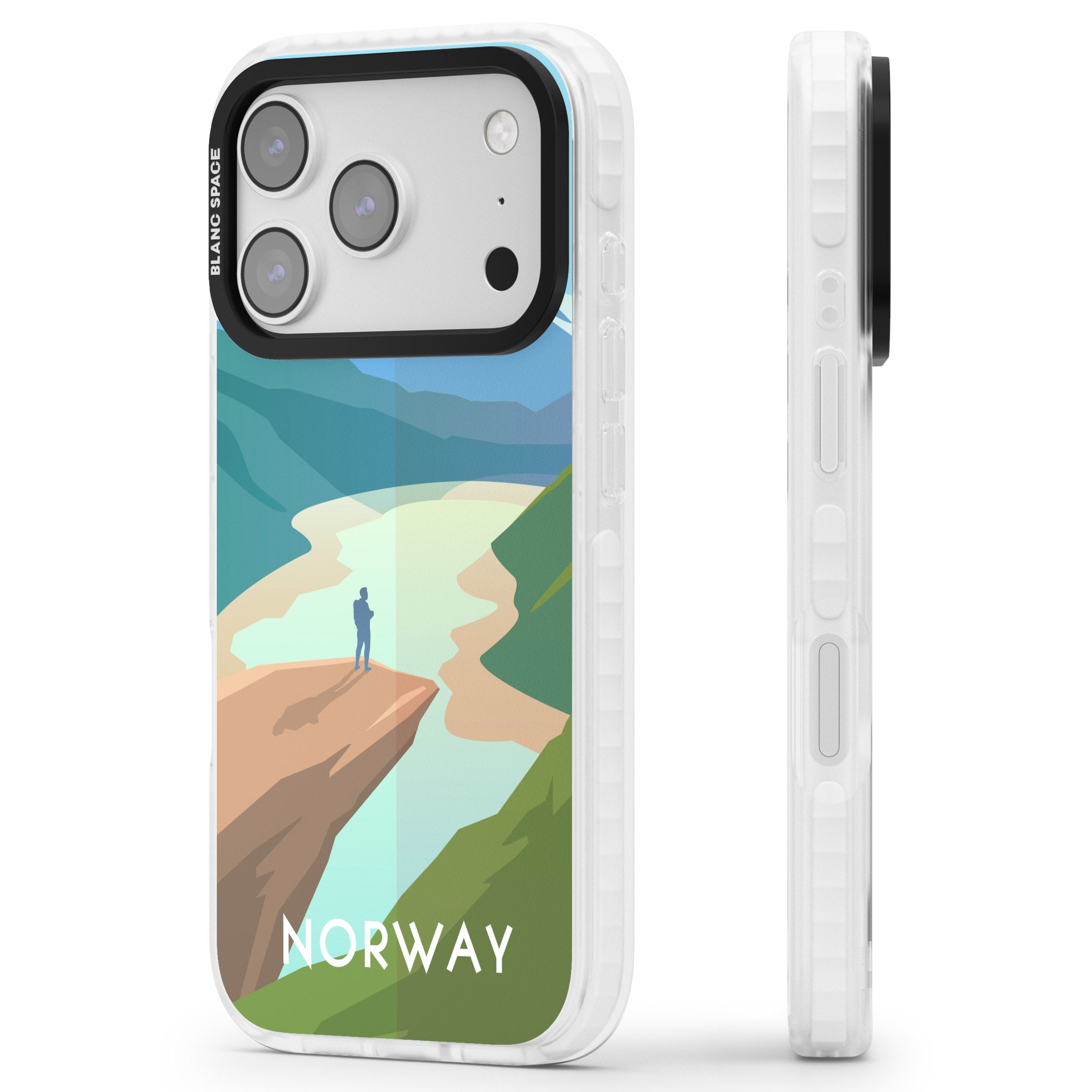 Vintage Travel Poster Norway iPhone 17 Pro Impact Clear Phone Case Side Profile