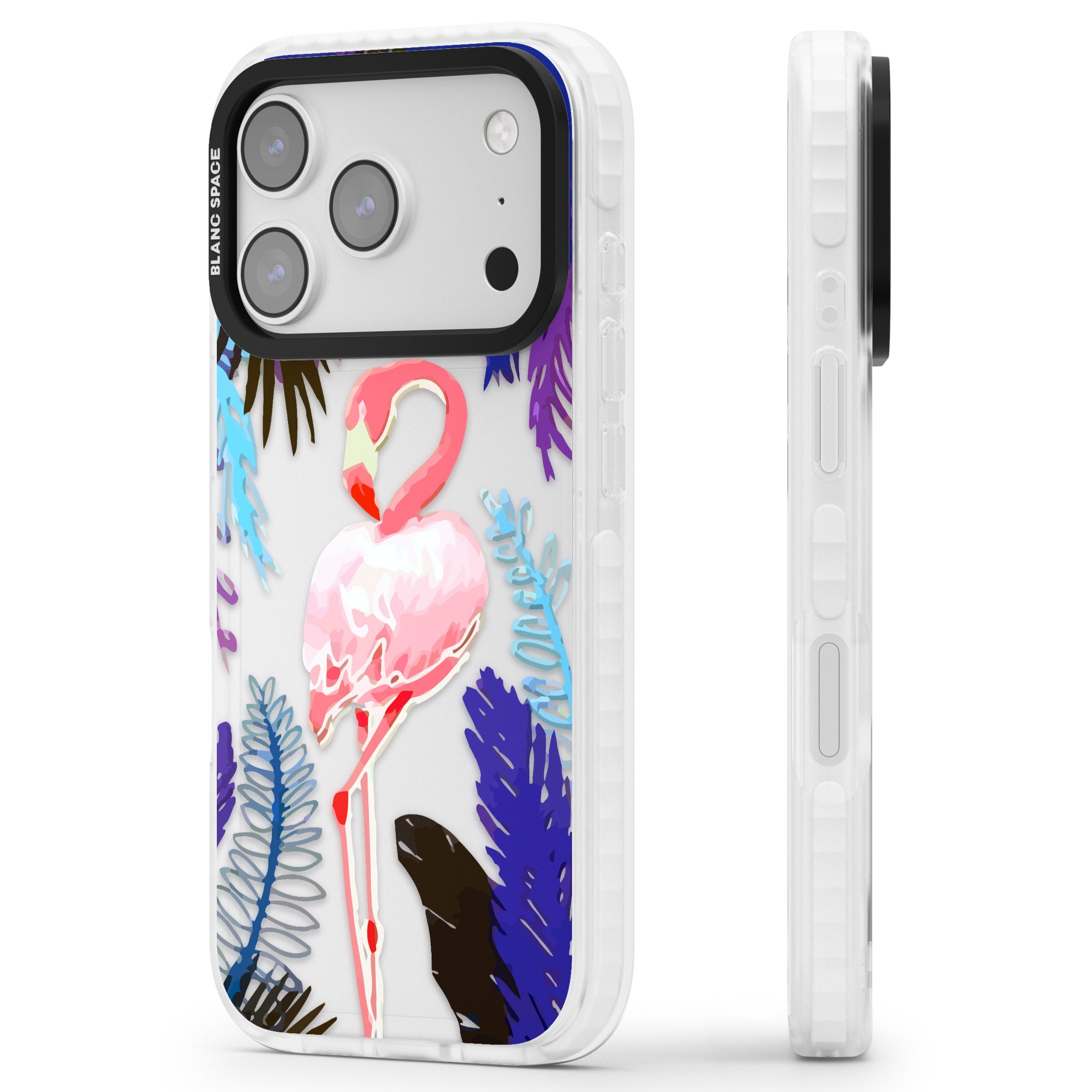 Tropical Flamingo iPhone 17 Pro Impact Clear Phone Case Side Profile