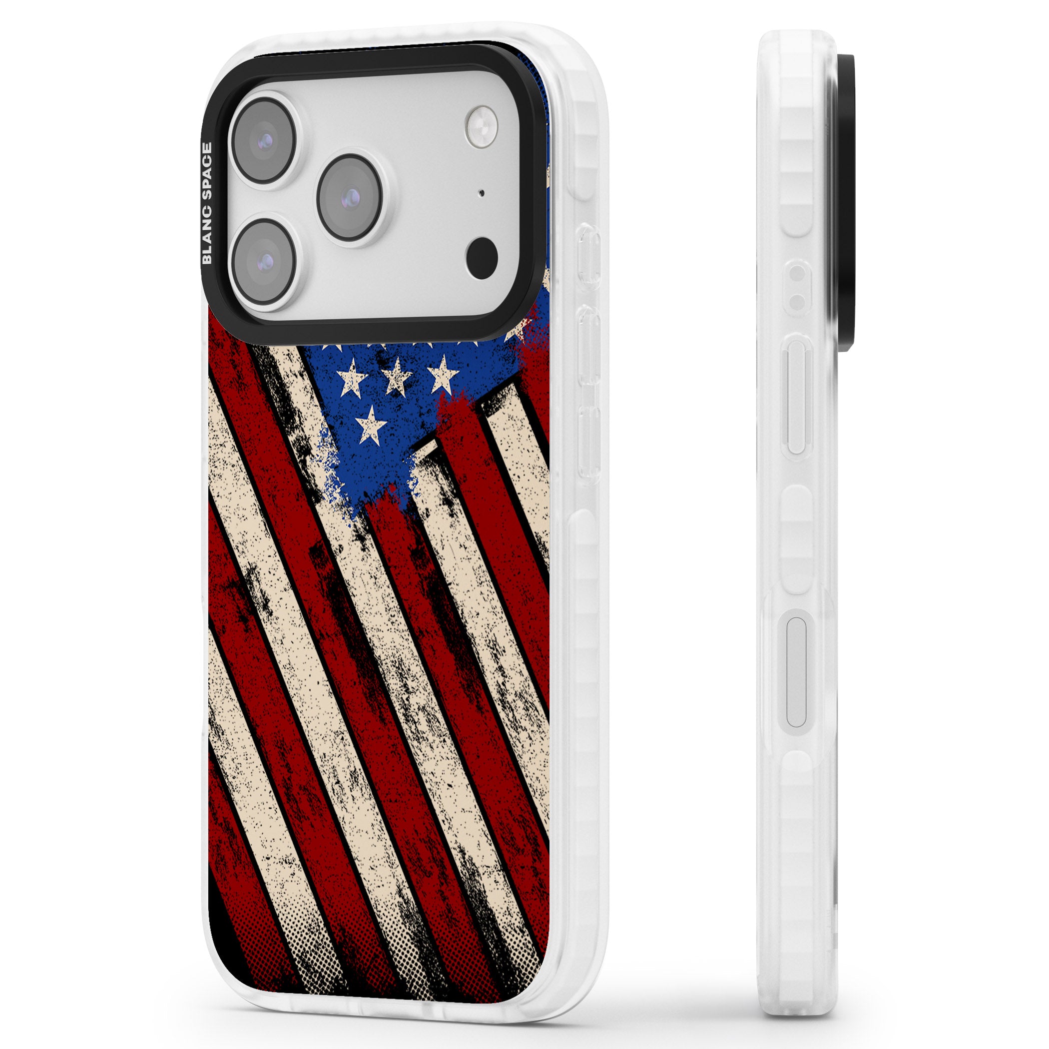 Distressed Us Flag iPhone 17 Pro Impact Clear Phone Case Side Profile