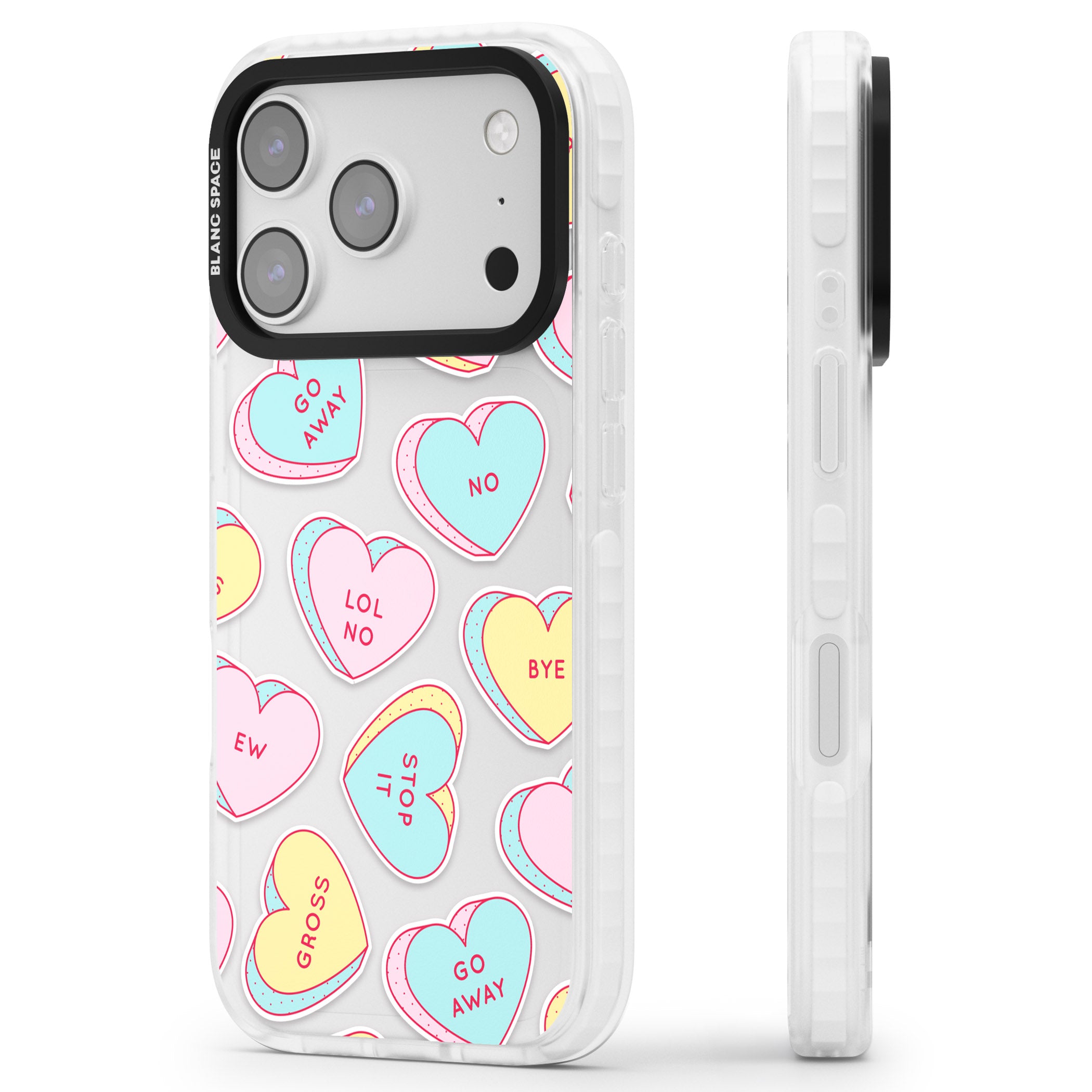 Sarcastic Love Hearts iPhone 17 Pro Impact Clear Phone Case Side Profile