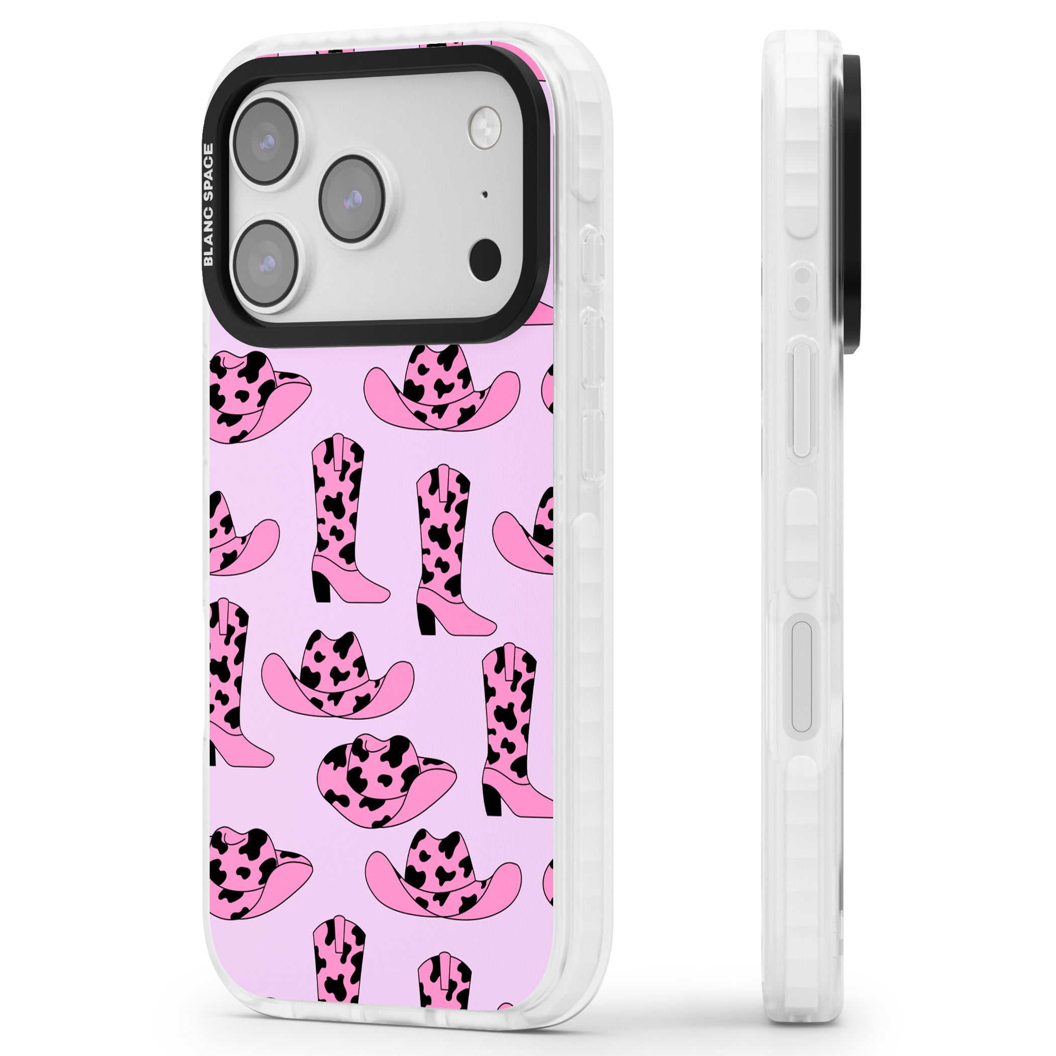 Cow Girl Pattern iPhone 17 Pro Impact Clear Phone Case Side Profile